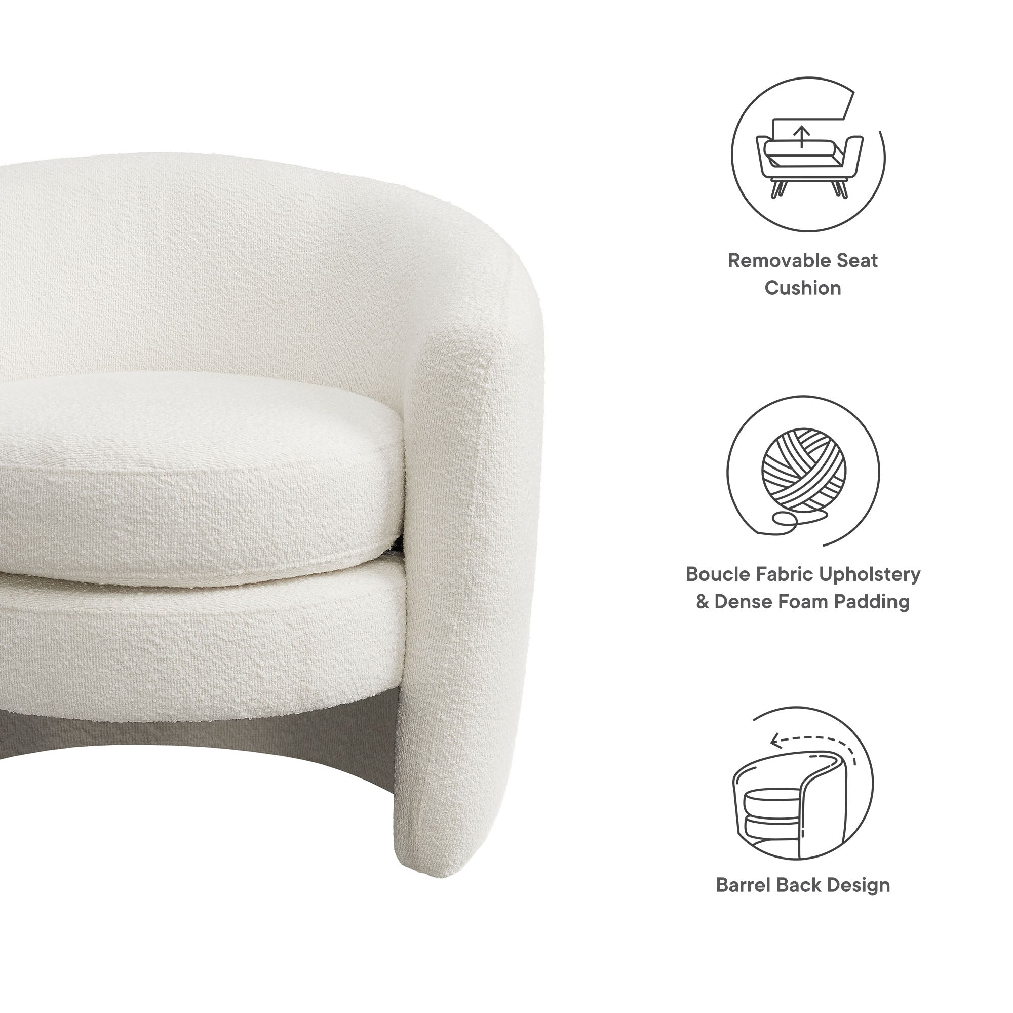 Affinity Upholstered Boucle Fabric Curved Back Armchair, Cloud