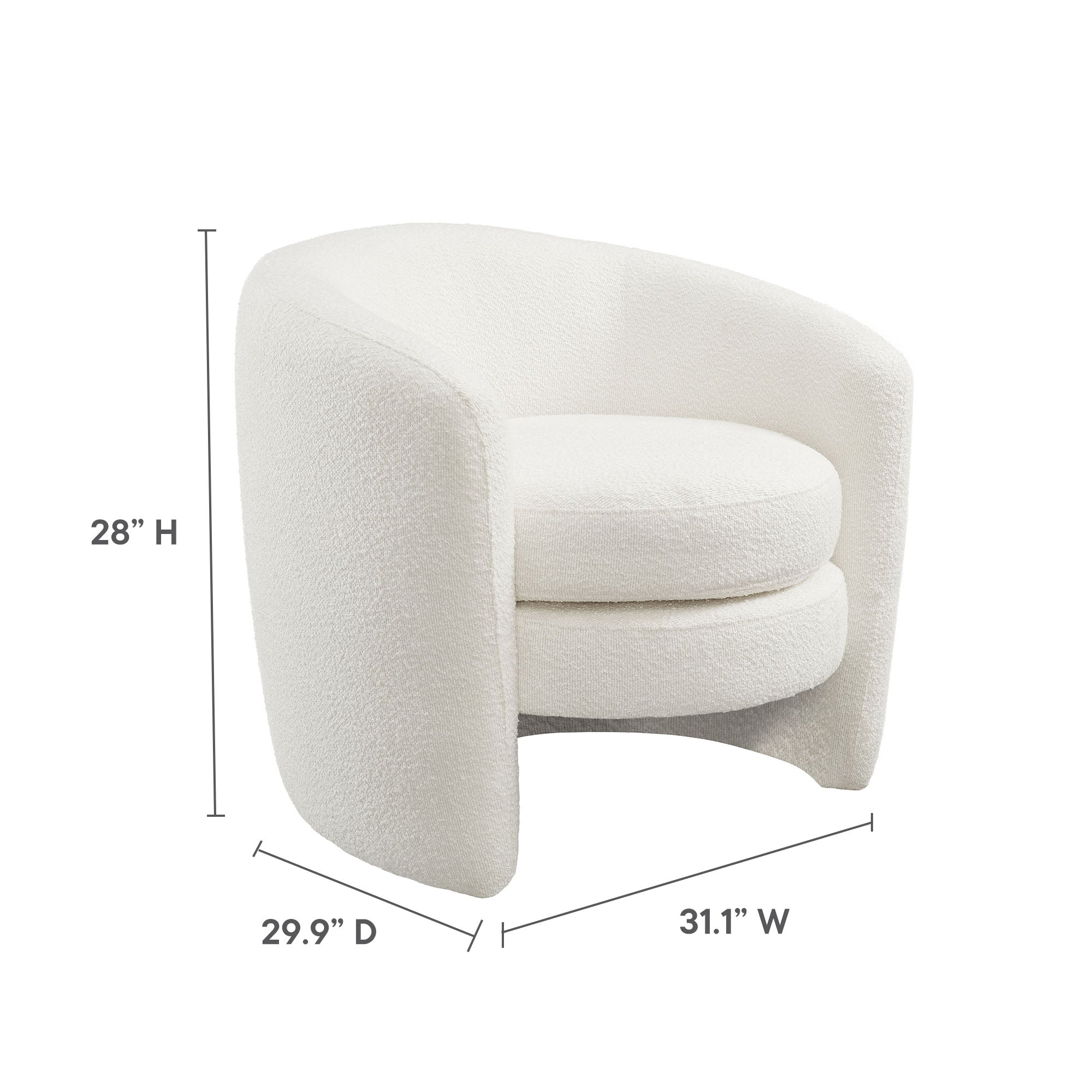 Affinity Upholstered Boucle Fabric Curved Back Armchair, Cloud
