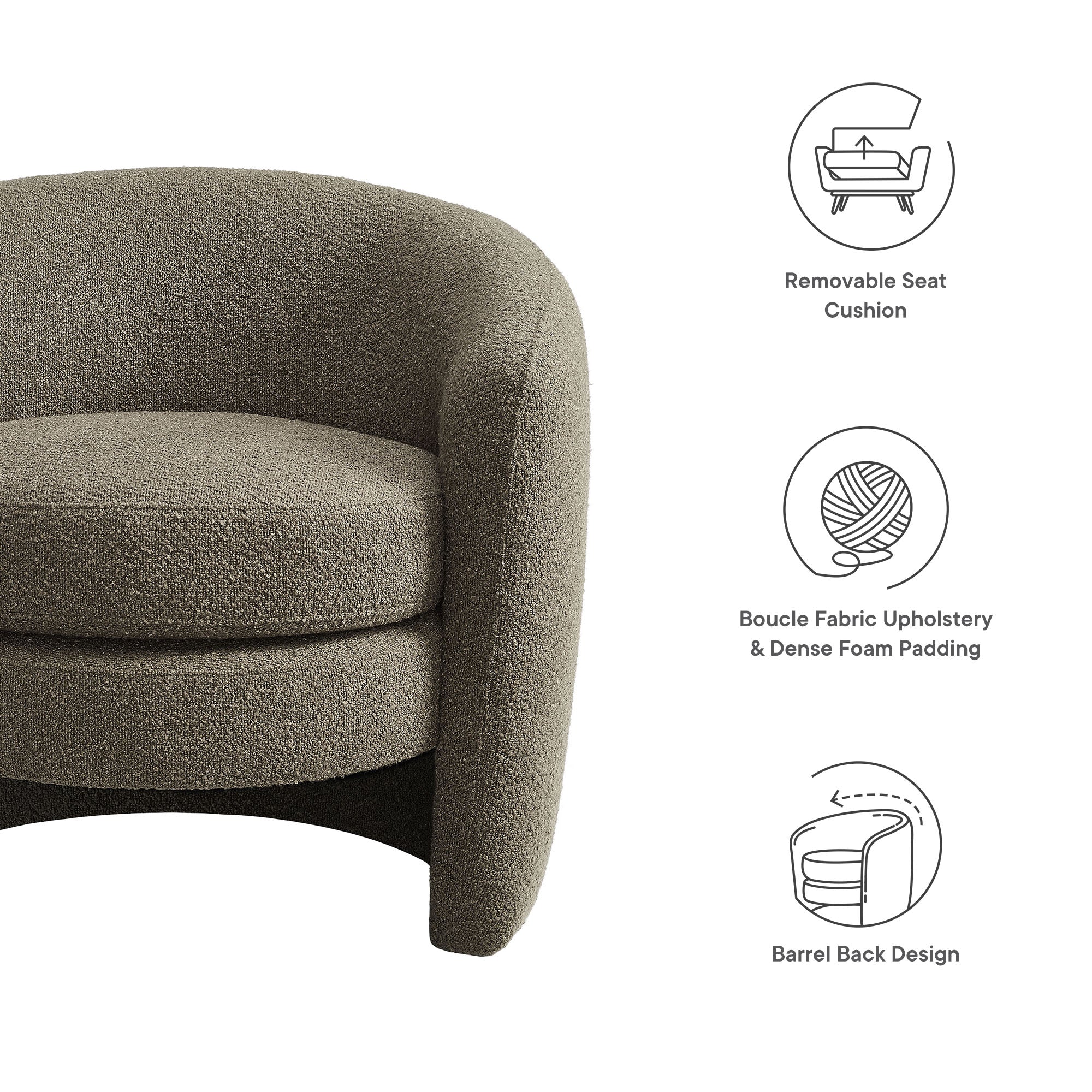 Affinity Upholstered Boucle Fabric Curved Back Armchair, Pebble