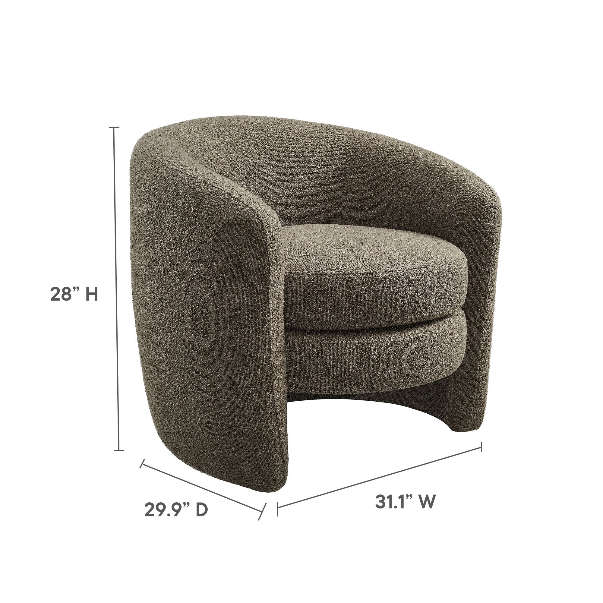 Affinity Upholstered Boucle Fabric Curved Back Armchair, Pebble