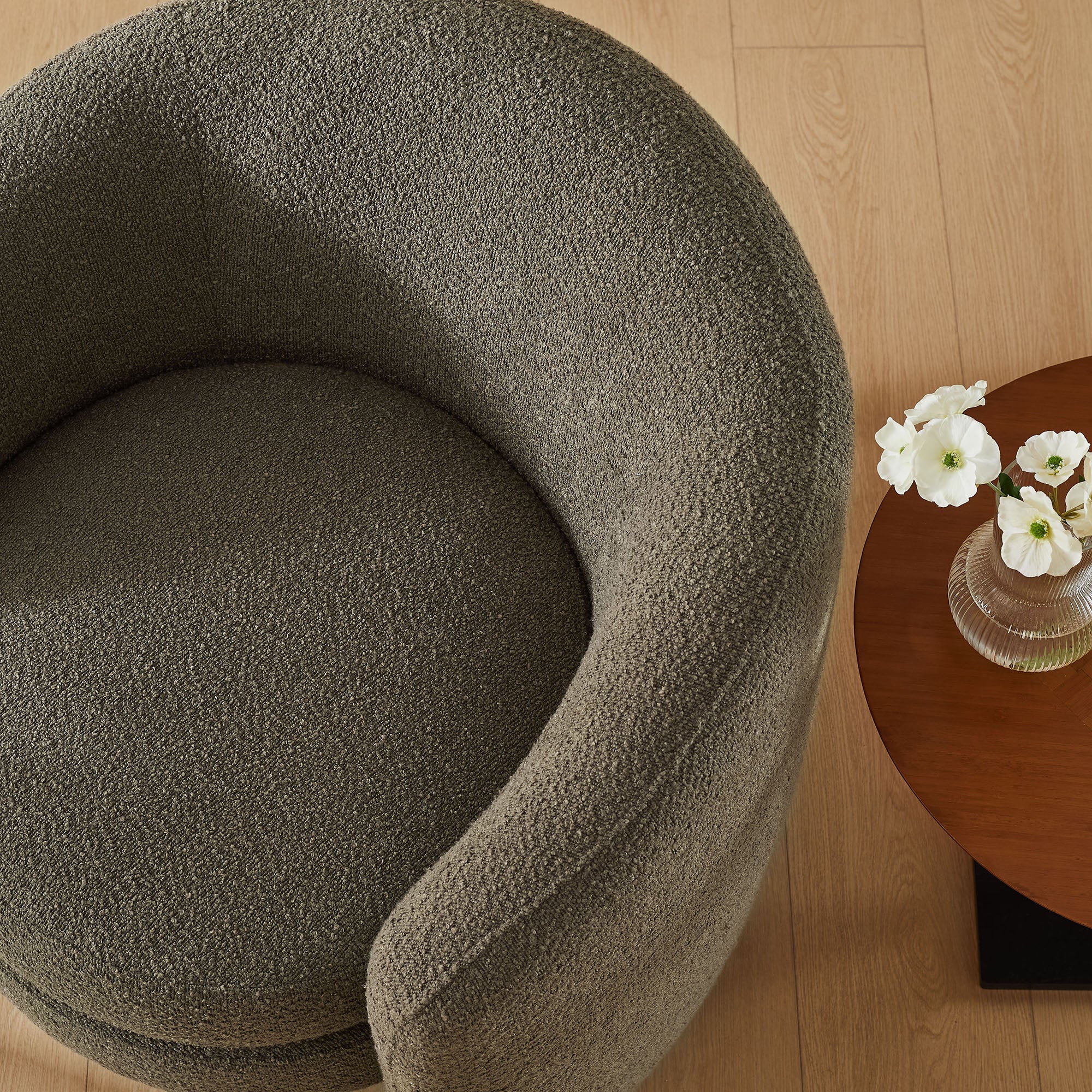 Affinity Upholstered Boucle Fabric Curved Back Armchair, Pebble