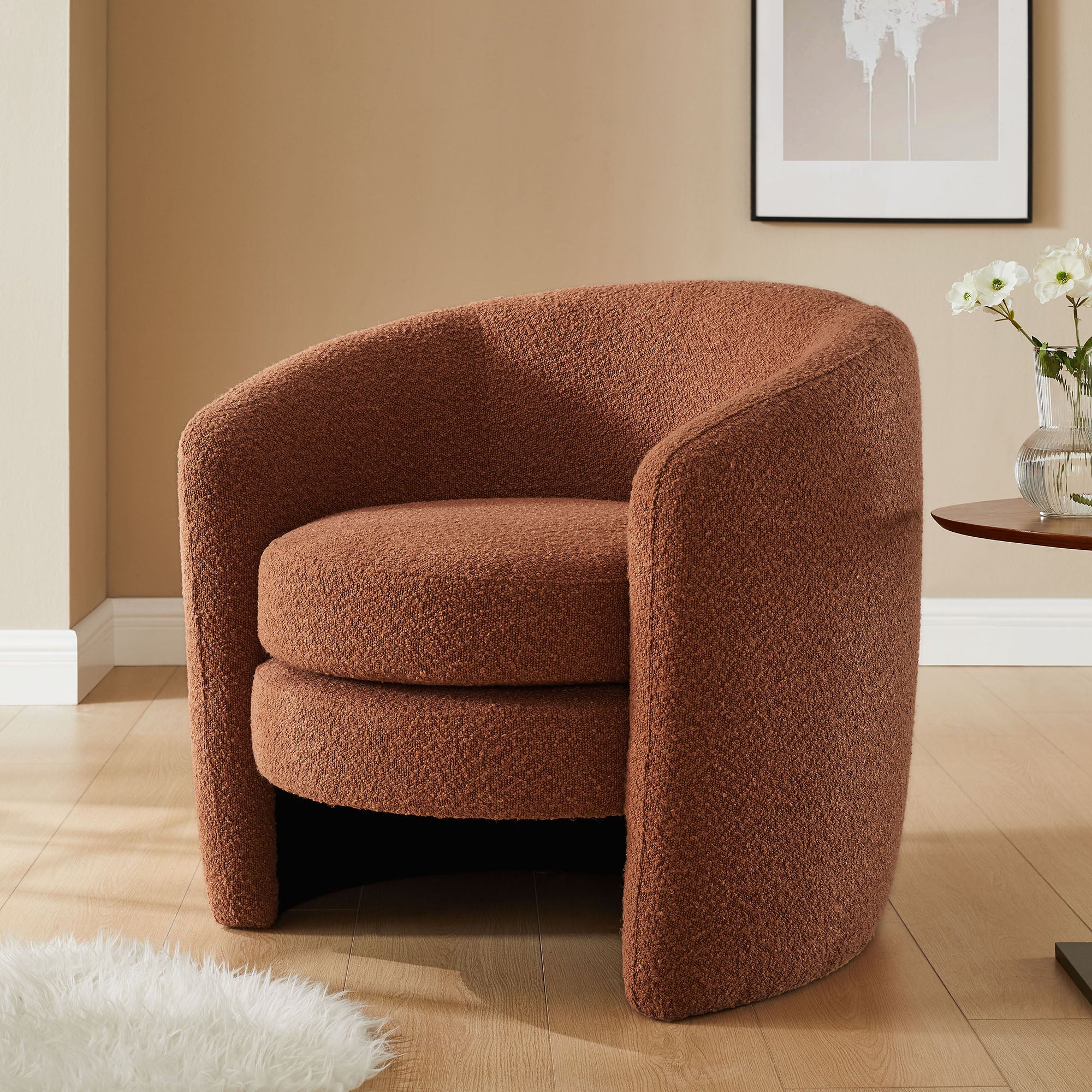 Affinity Upholstered Boucle Fabric Curved Back Armchair, Rust