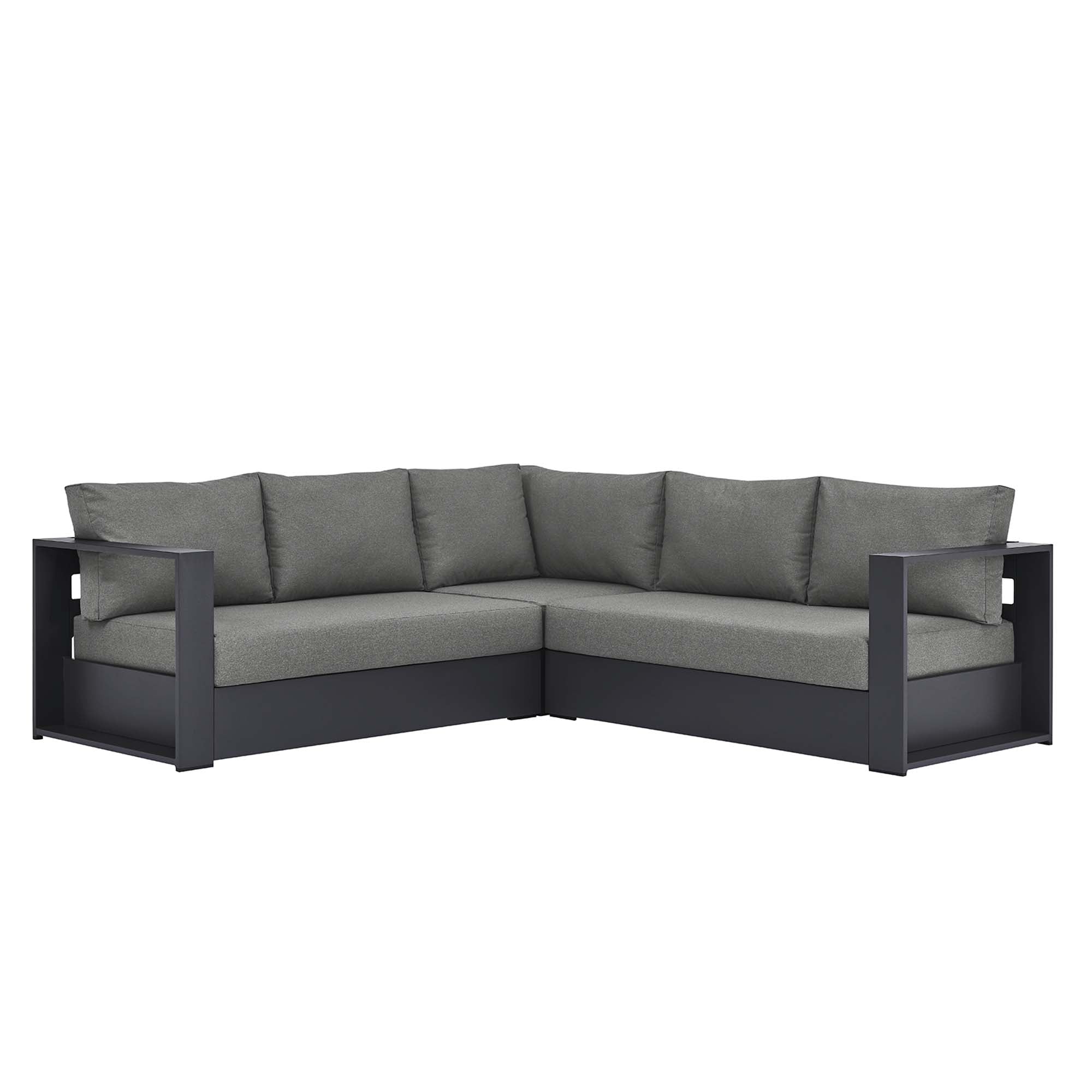 Tahoe 3-Piece Outdoor Patio Powder-Coated Aluminum Sectional Sofa Set, Gray Charcoal