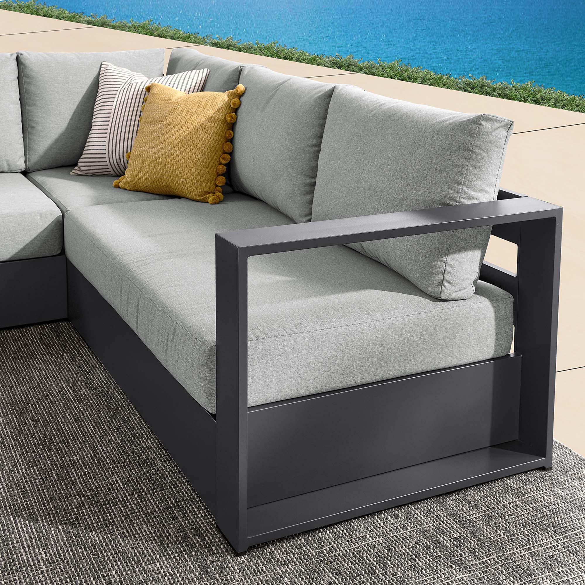 Tahoe 3-Piece Outdoor Patio Powder-Coated Aluminum Sectional Sofa Set, Gray Gray