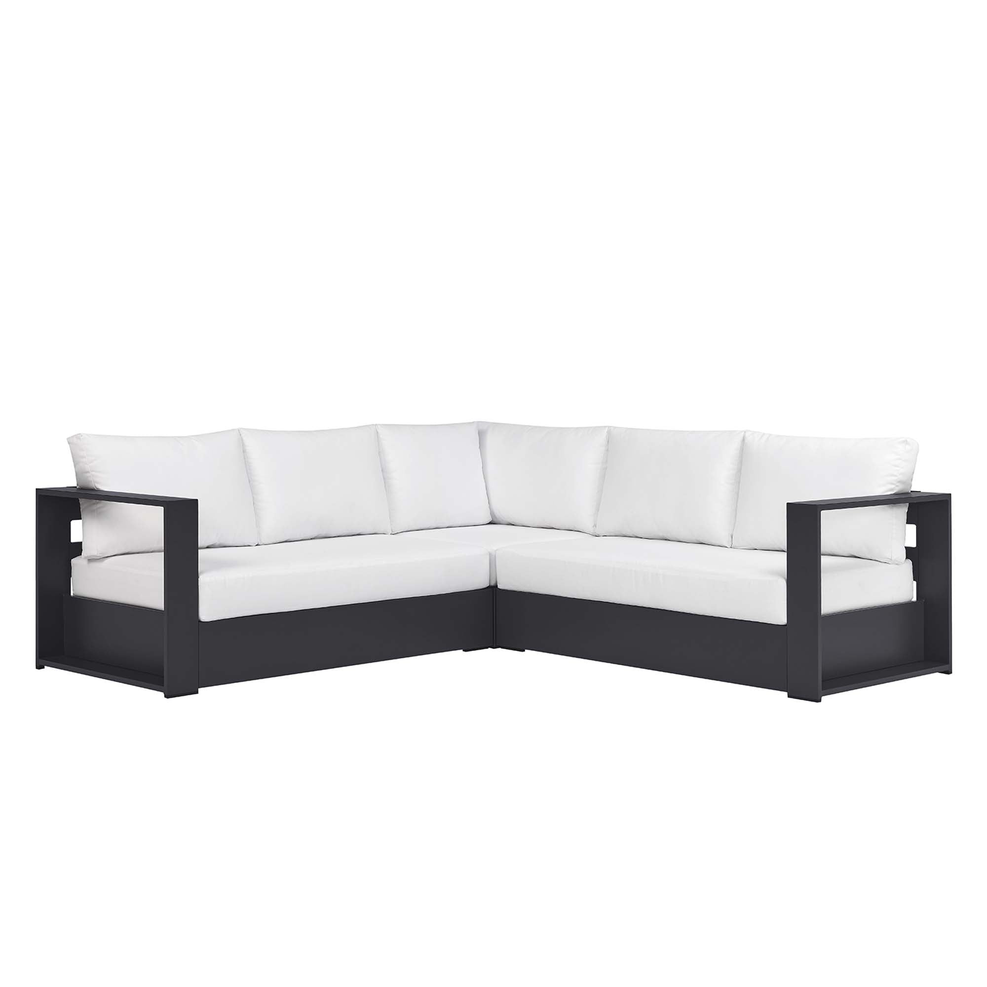 Tahoe 3-Piece Outdoor Patio Powder-Coated Aluminum Sectional Sofa Set, Gray White