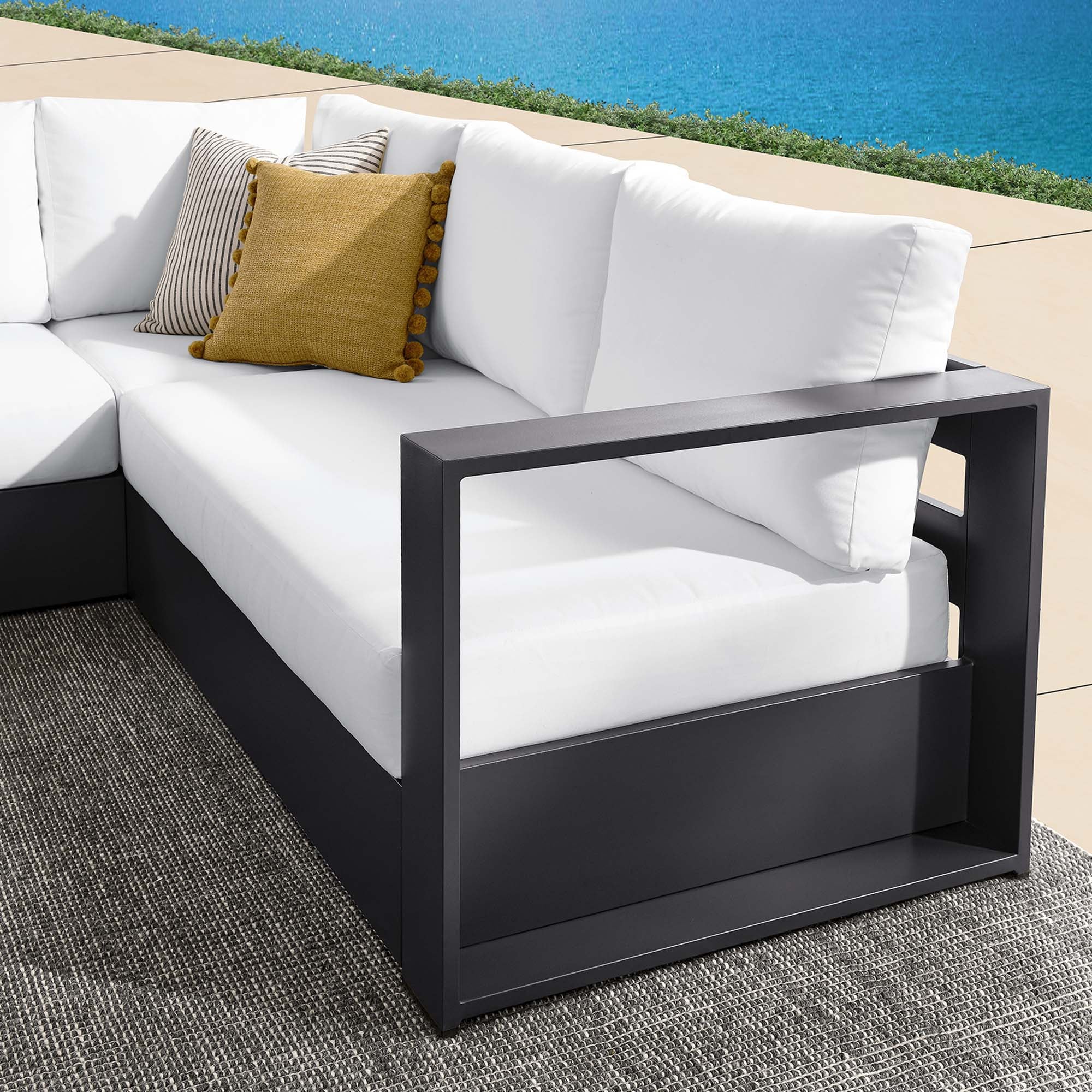 Tahoe 3-Piece Outdoor Patio Powder-Coated Aluminum Sectional Sofa Set, Gray White