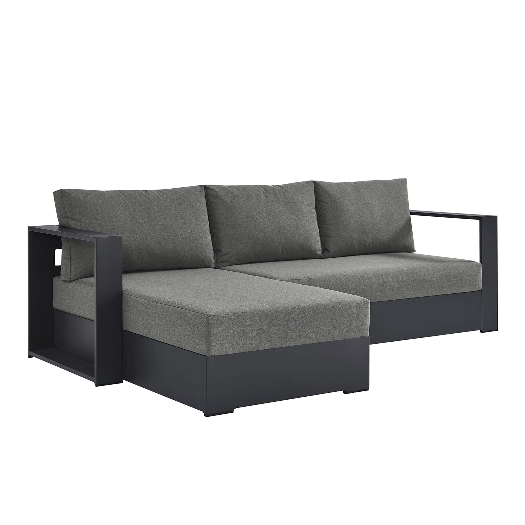 Tahoe 2-Piece Outdoor Patio Powder-Coated Aluminum Left-Facing Chaise Sectional Sofa Set, Gray Charcoal