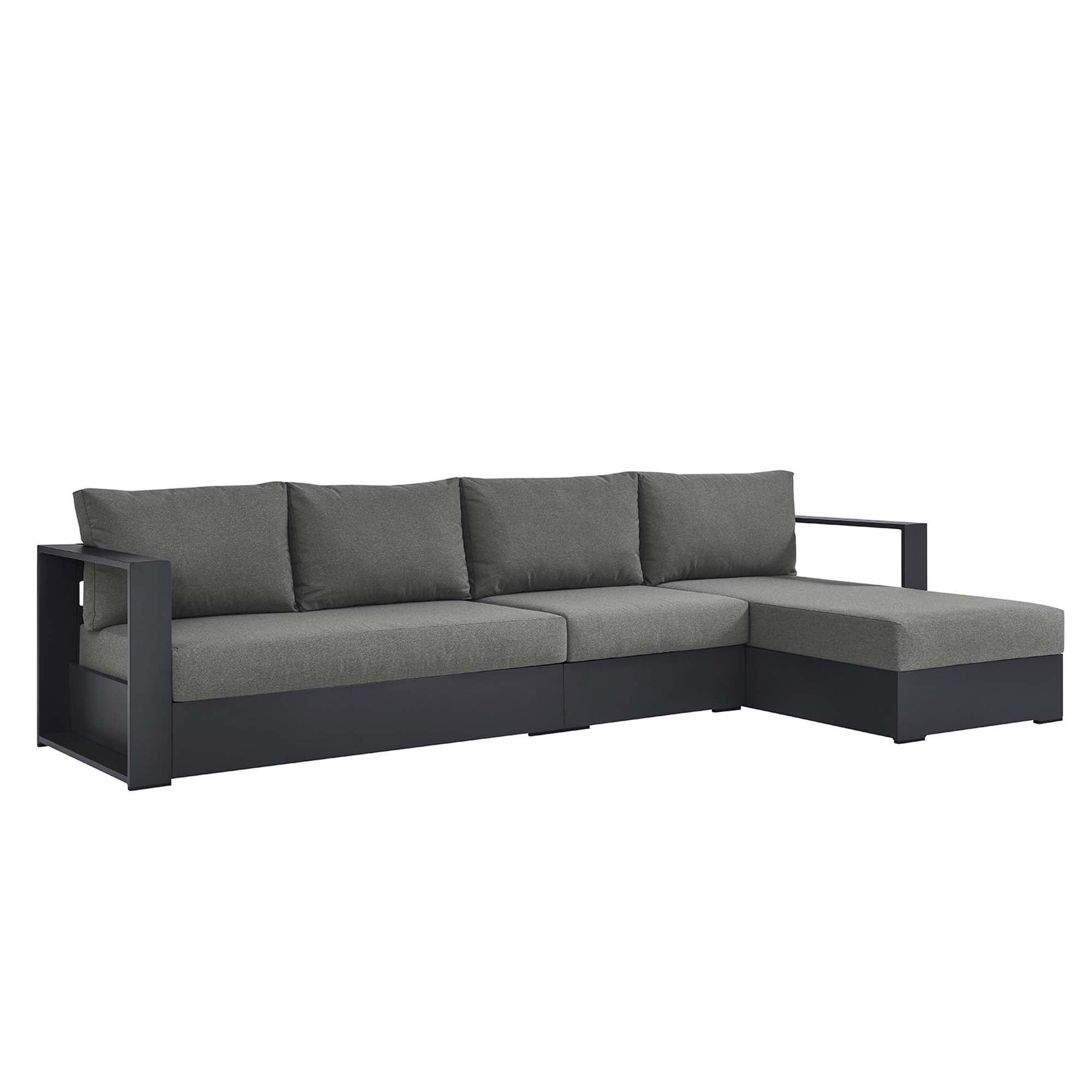 Tahoe 3-Piece Outdoor Patio Powder-Coated Aluminum Right-Facing Chaise Sectional Sofa Set, Gray Charcoal