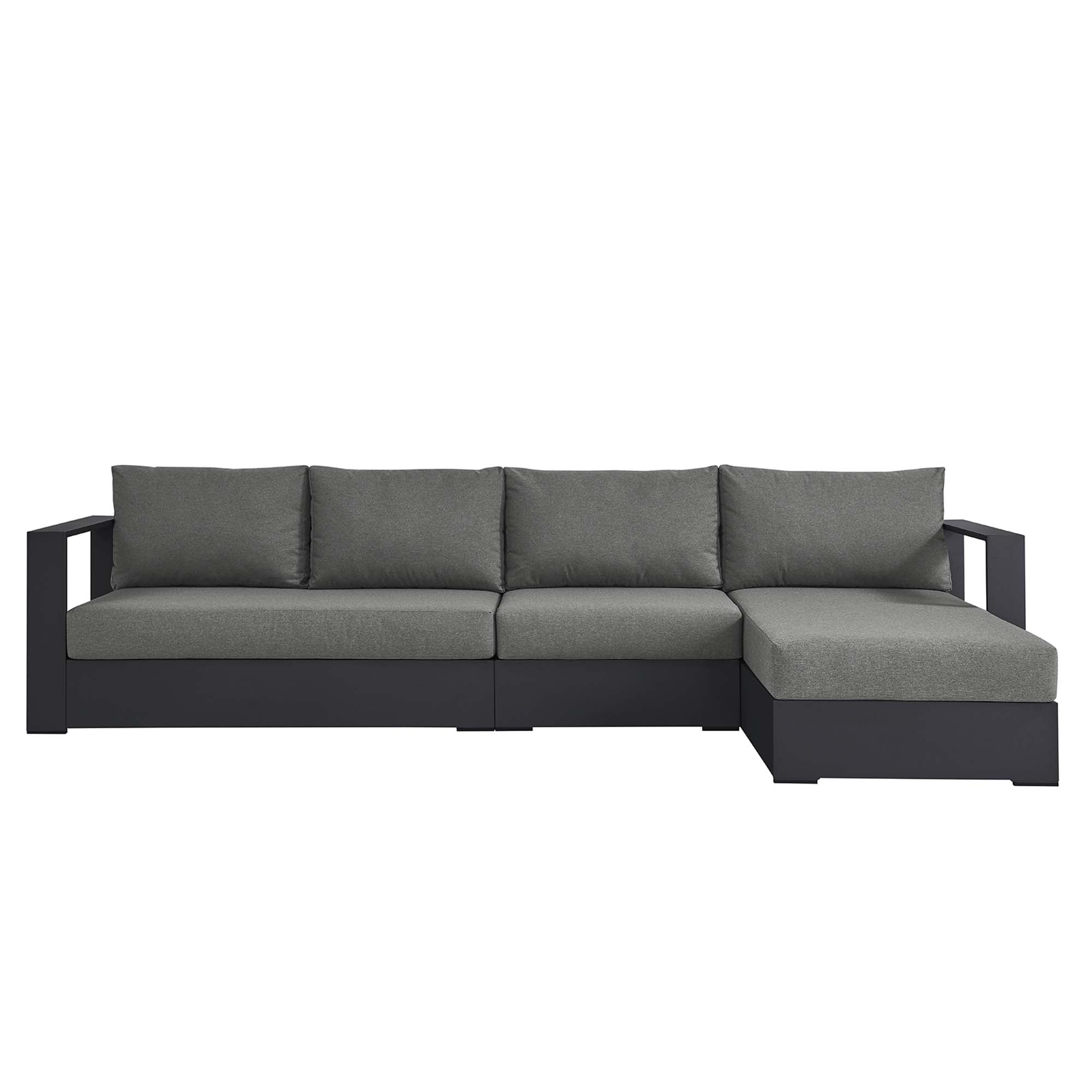 Tahoe 3-Piece Outdoor Patio Powder-Coated Aluminum Right-Facing Chaise Sectional Sofa Set, Gray Charcoal