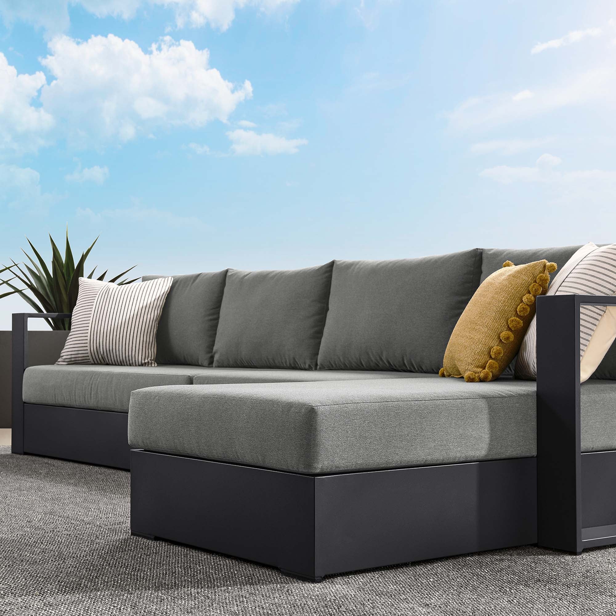 Tahoe 3-Piece Outdoor Patio Powder-Coated Aluminum Right-Facing Chaise Sectional Sofa Set, Gray Charcoal