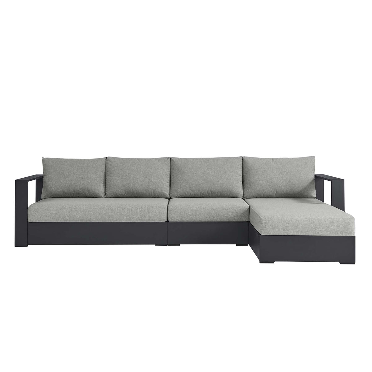 Tahoe 3-Piece Outdoor Patio Powder-Coated Aluminum Right-Facing Chaise Sectional Sofa Set, Gray Gray
