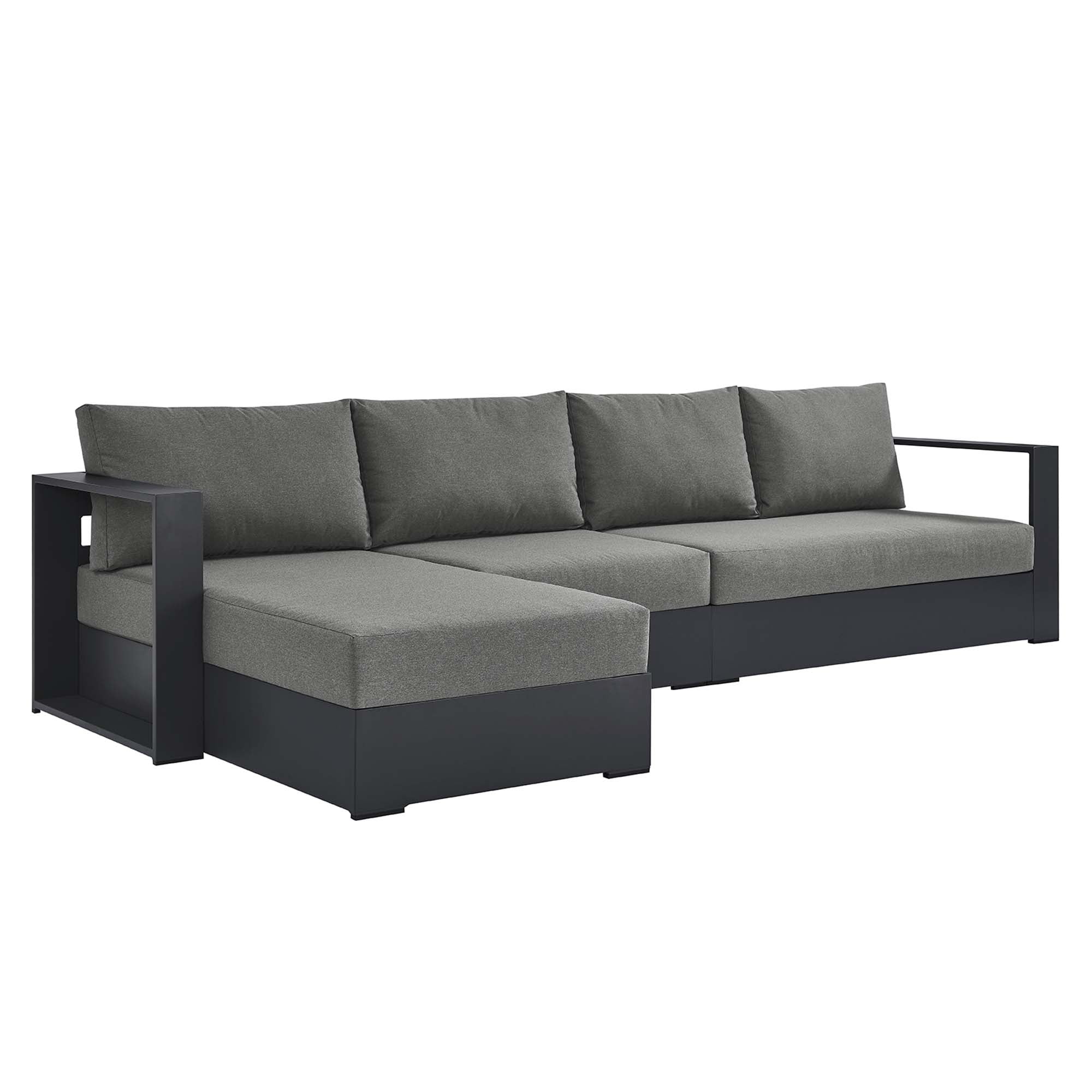 Tahoe 3-Piece Outdoor Patio Powder-Coated Aluminum Left-Facing Chaise Sectional Sofa Set, Gray Charcoal