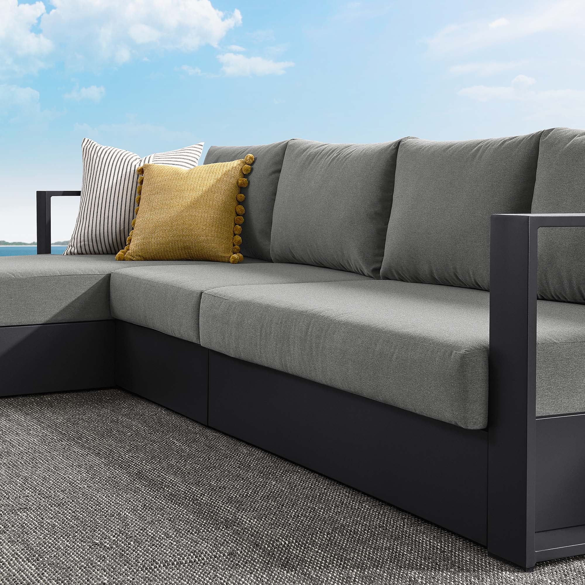 Tahoe 3-Piece Outdoor Patio Powder-Coated Aluminum Left-Facing Chaise Sectional Sofa Set, Gray Charcoal
