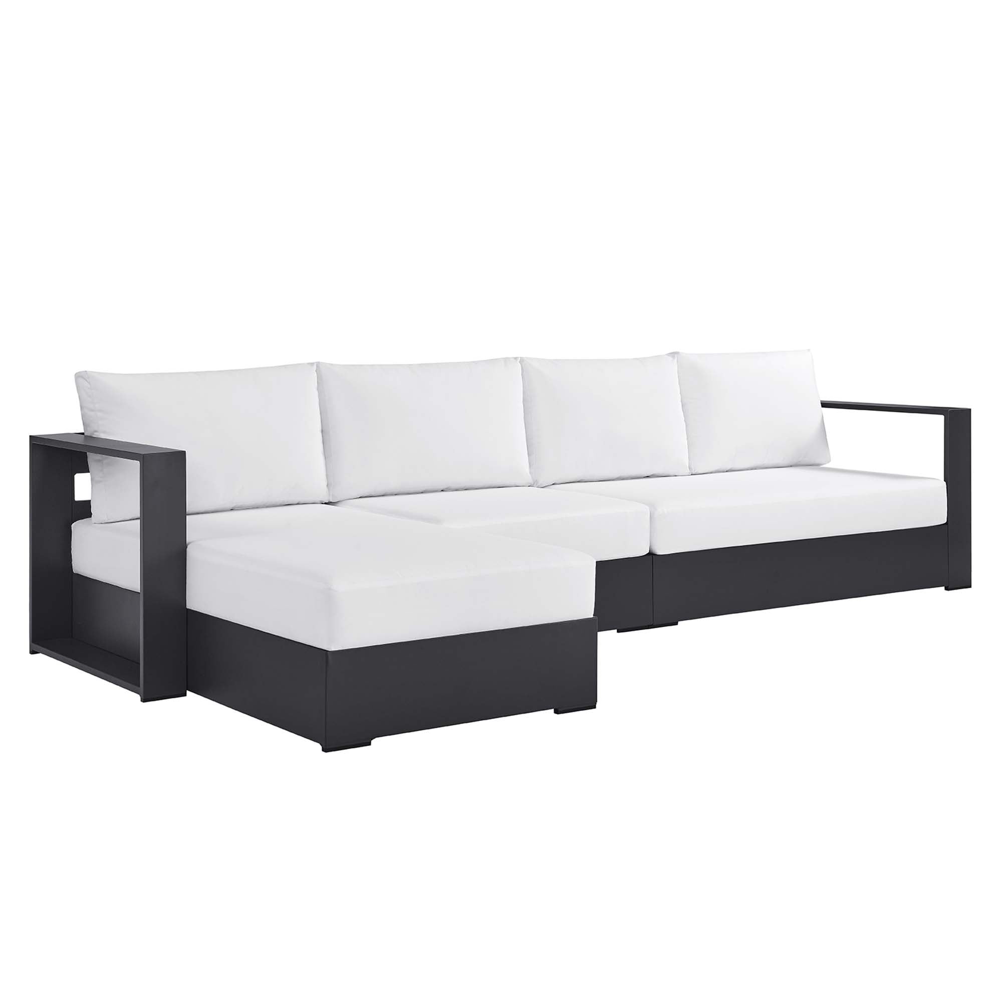 Tahoe 3-Piece Outdoor Patio Powder-Coated Aluminum Left-Facing Chaise Sectional Sofa Set, Gray White