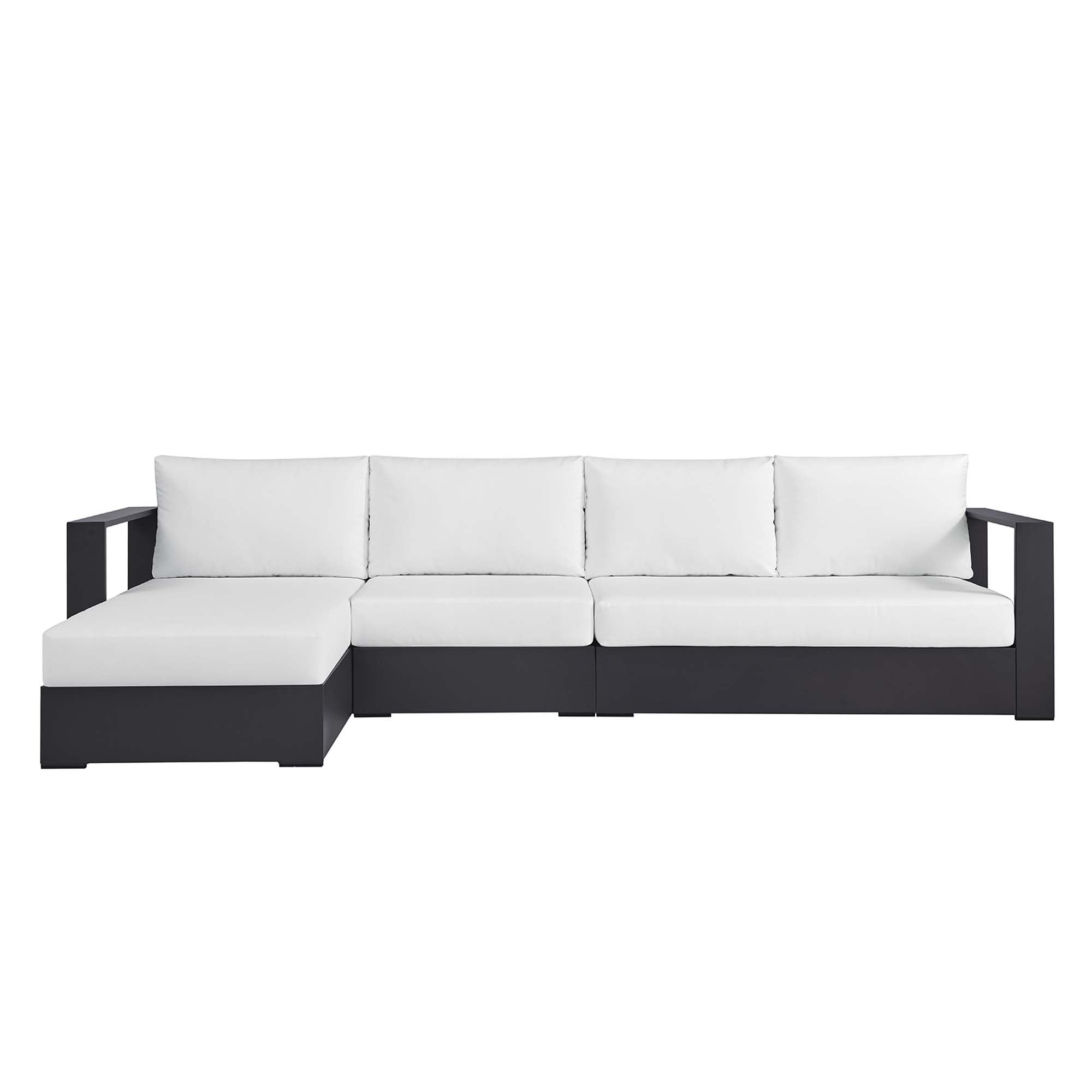 Tahoe 3-Piece Outdoor Patio Powder-Coated Aluminum Left-Facing Chaise Sectional Sofa Set, Gray White