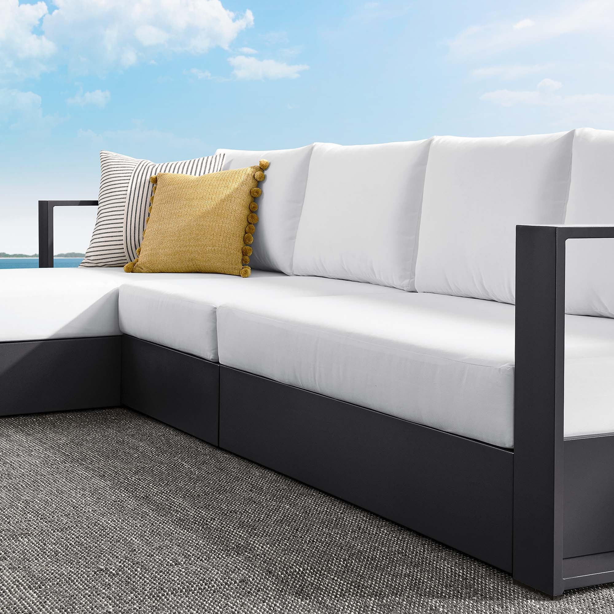 Tahoe 3-Piece Outdoor Patio Powder-Coated Aluminum Left-Facing Chaise Sectional Sofa Set, Gray White