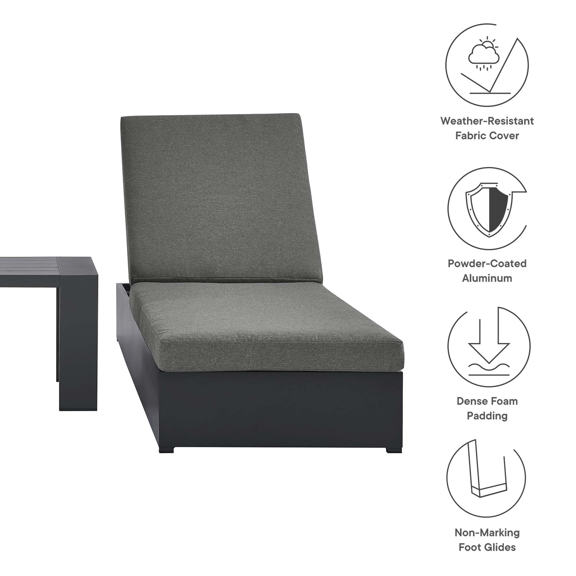 Tahoe 3-Piece Outdoor Patio Powder-Coated Aluminum Chaise Lounge Set, Gray Charcoal