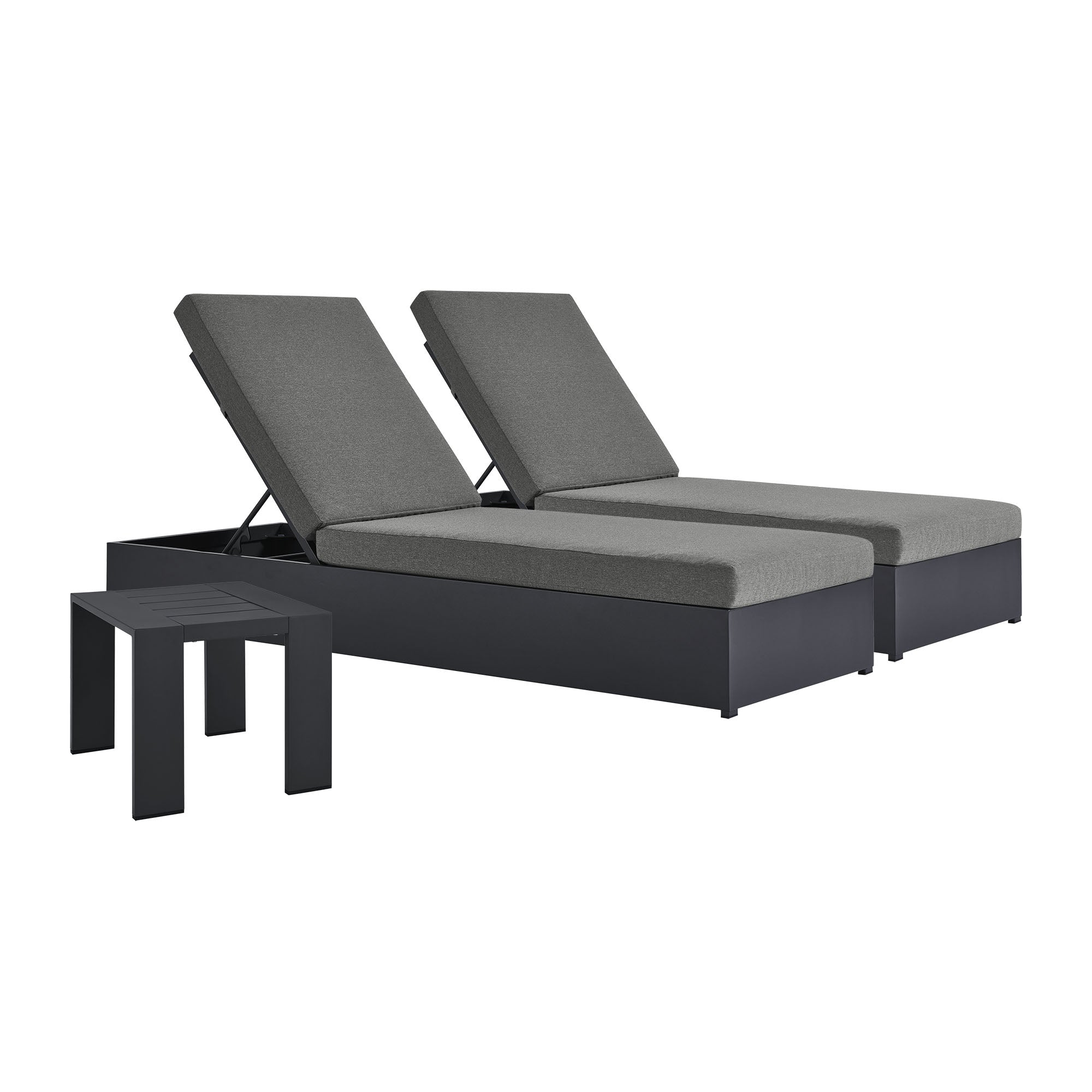 Tahoe 3-Piece Outdoor Patio Powder-Coated Aluminum Chaise Lounge Set, Gray Charcoal