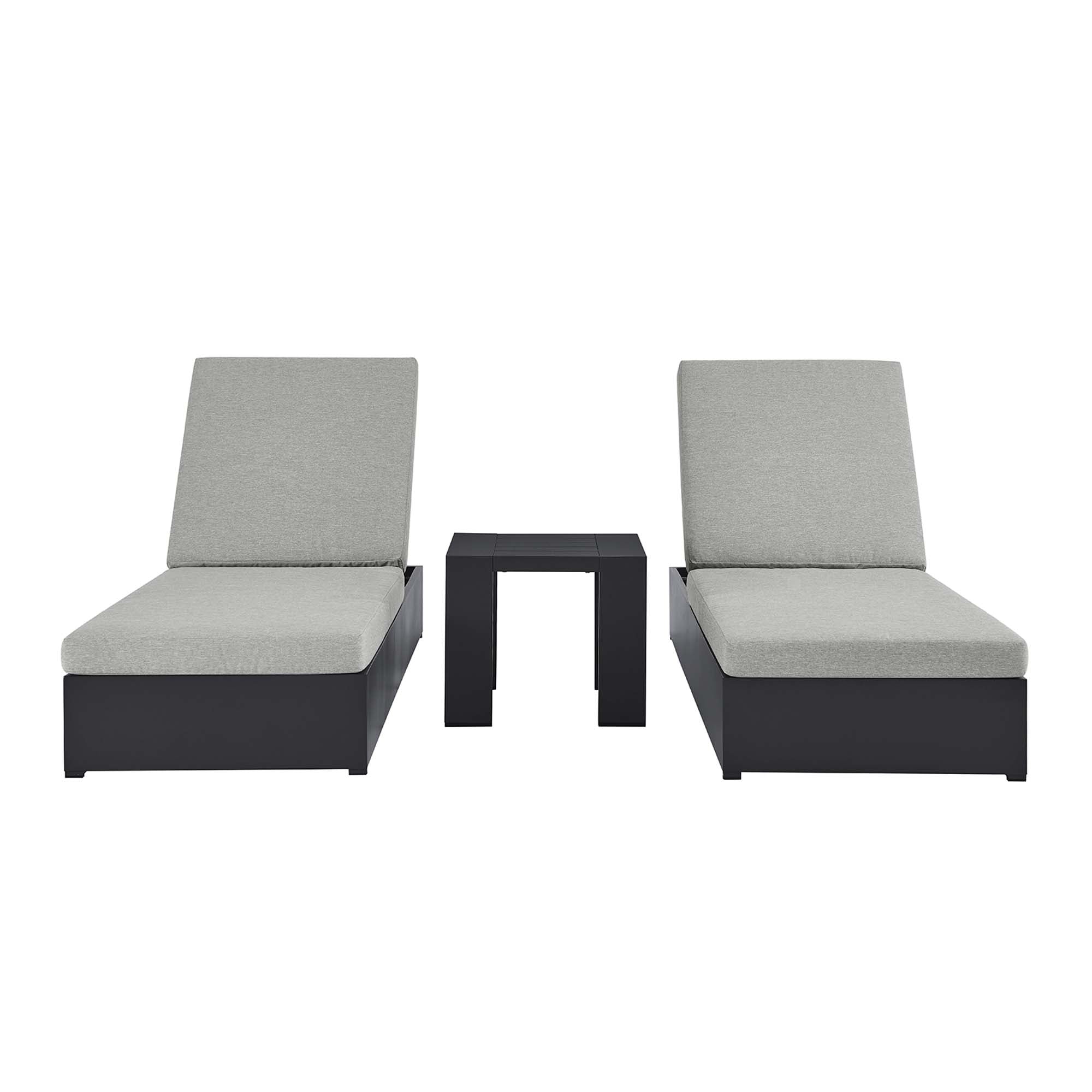 Tahoe 3-Piece Outdoor Patio Powder-Coated Aluminum Chaise Lounge Set, Gray Gray
