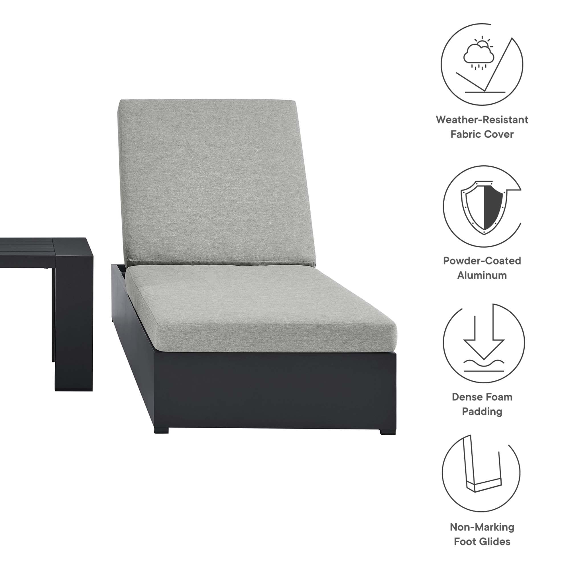 Tahoe 3-Piece Outdoor Patio Powder-Coated Aluminum Chaise Lounge Set, Gray Gray