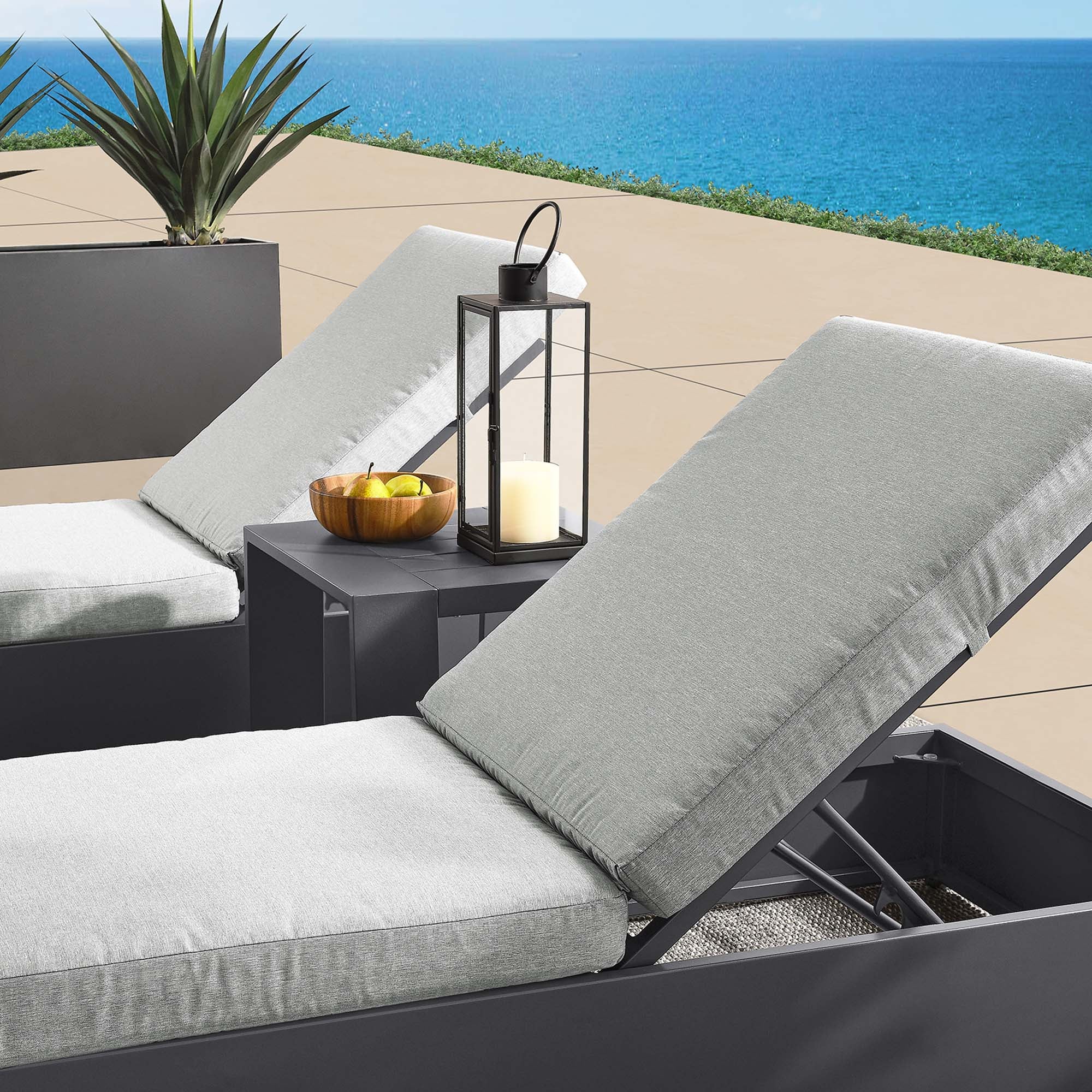 Tahoe 3-Piece Outdoor Patio Powder-Coated Aluminum Chaise Lounge Set, Gray Gray