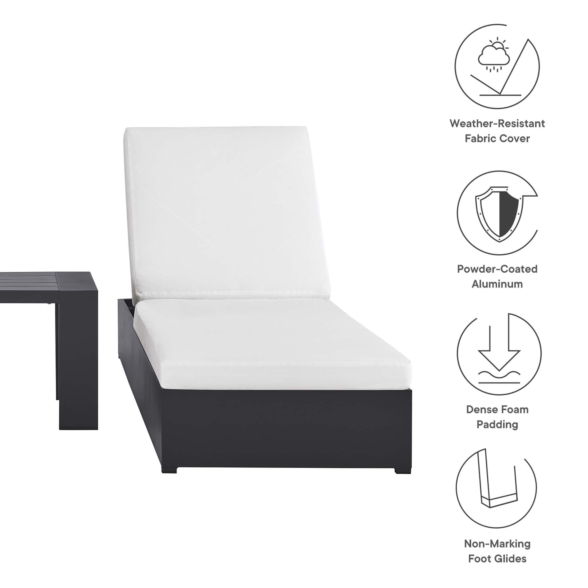 Tahoe 3-Piece Outdoor Patio Powder-Coated Aluminum Chaise Lounge Set, Gray White