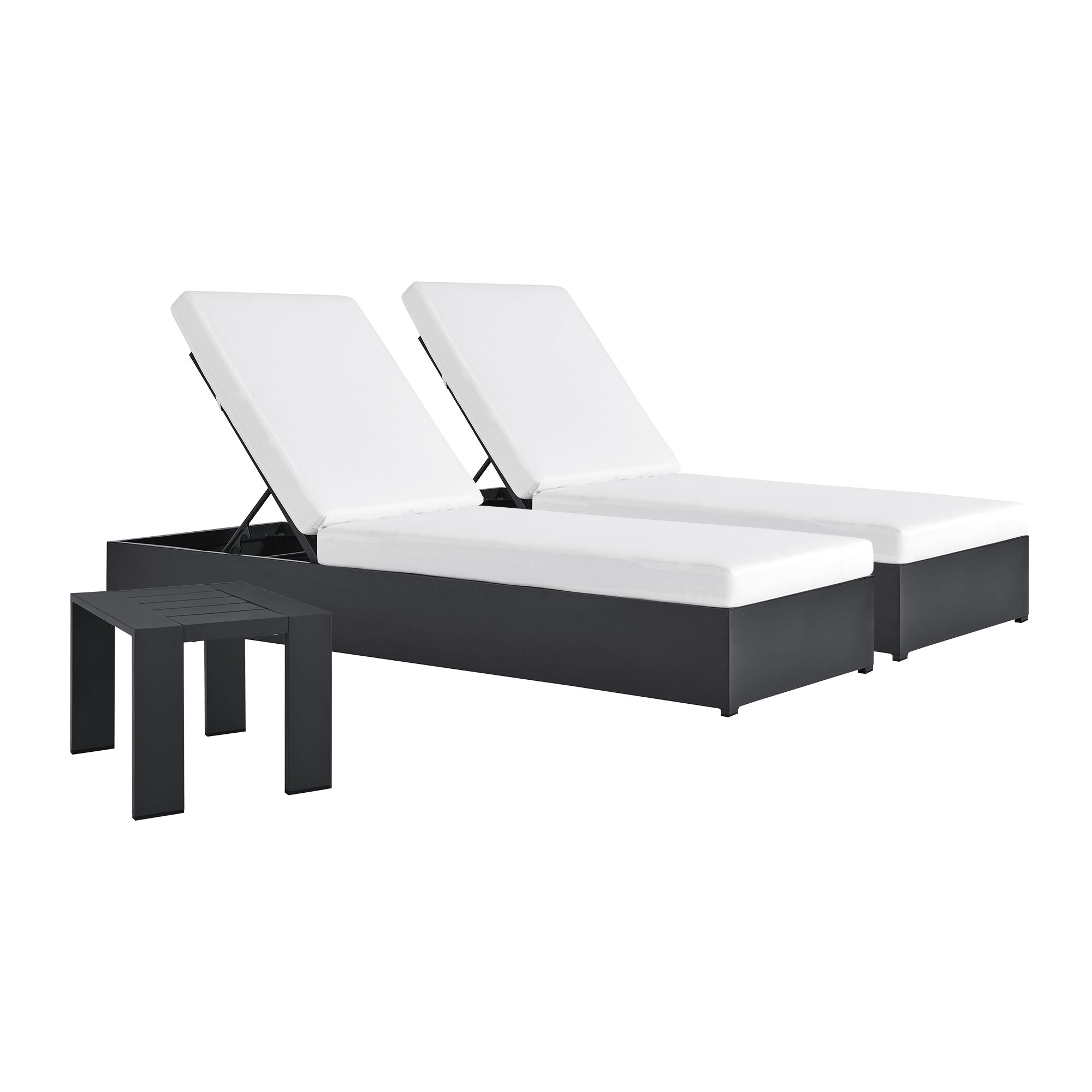 Tahoe 3-Piece Outdoor Patio Powder-Coated Aluminum Chaise Lounge Set, Gray White