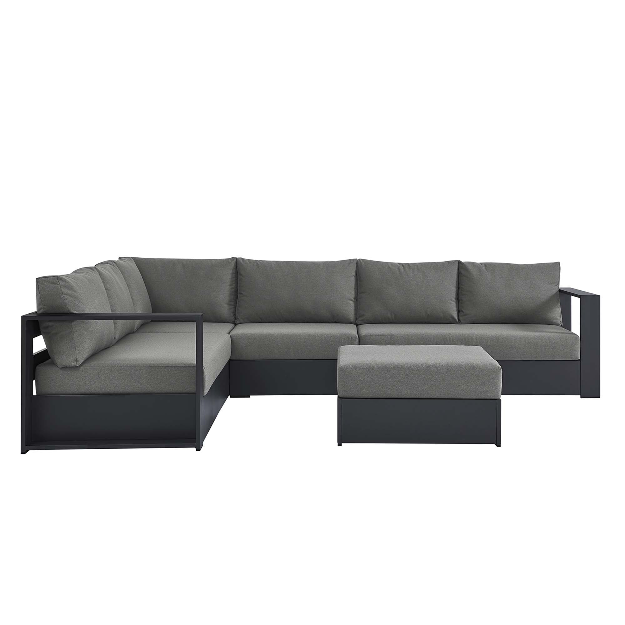 Tahoe 5-Piece Outdoor Patio Powder-Coated Aluminum Sectional Sofa Set, Gray Charcoal