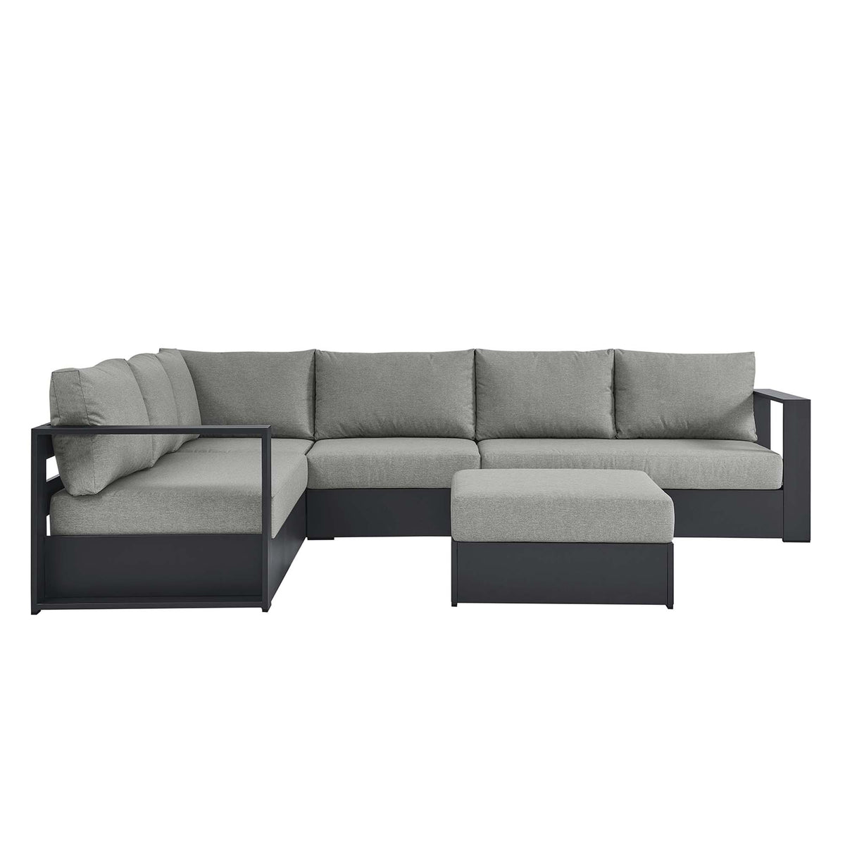Tahoe 5-Piece Outdoor Patio Powder-Coated Aluminum Sectional Sofa Set, Gray Gray