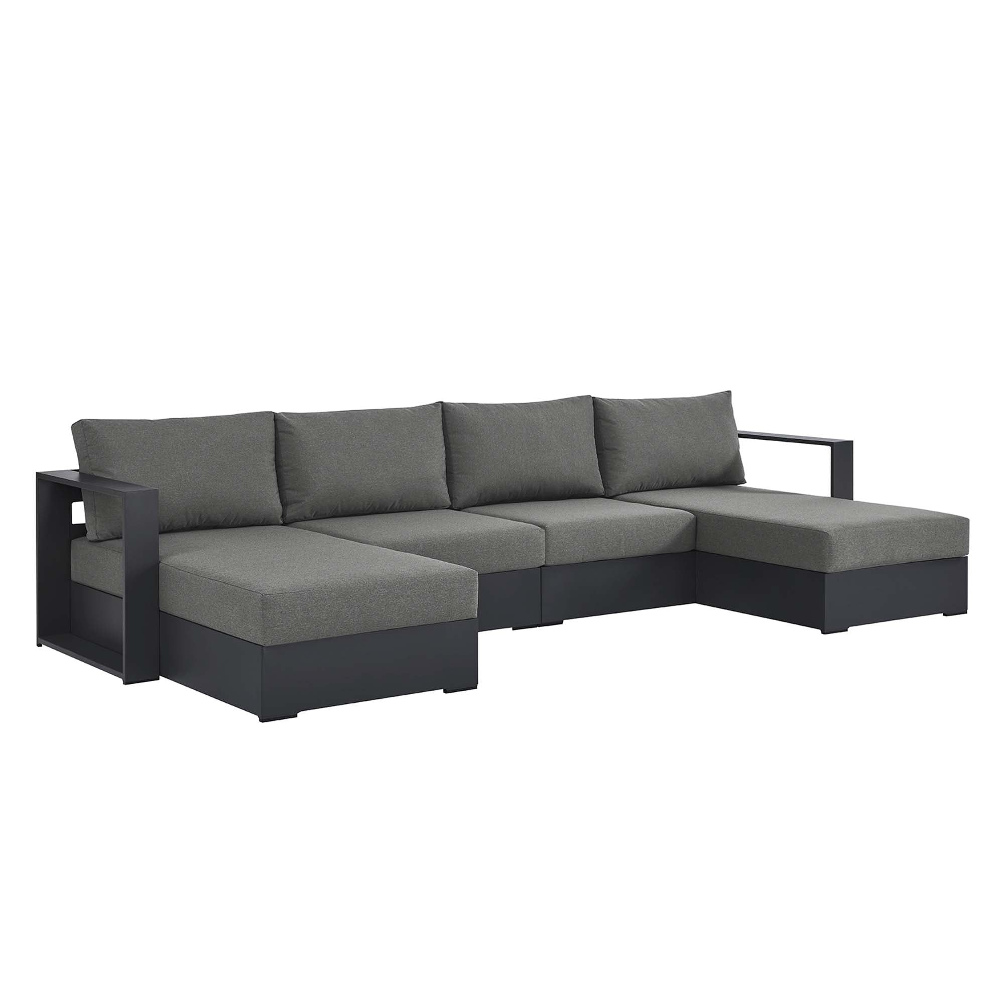 Tahoe 4-Piece Outdoor Patio Powder-Coated Aluminum Sectional Sofa Set, Gray Charcoal
