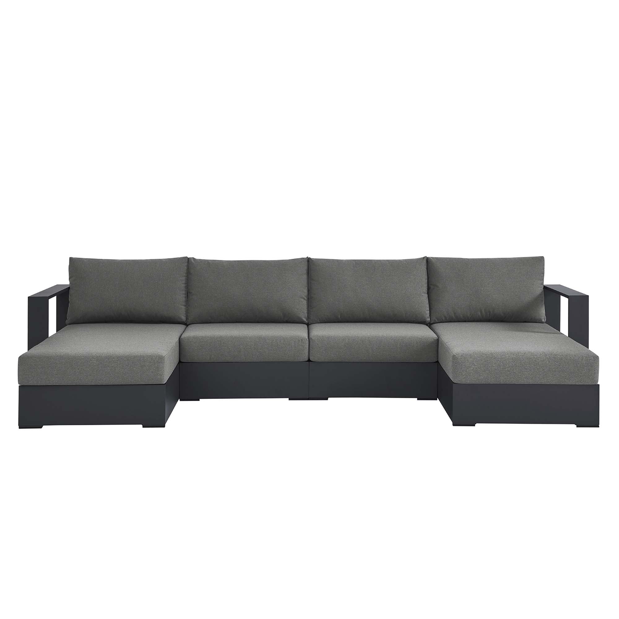 Tahoe 4-Piece Outdoor Patio Powder-Coated Aluminum Sectional Sofa Set, Gray Charcoal
