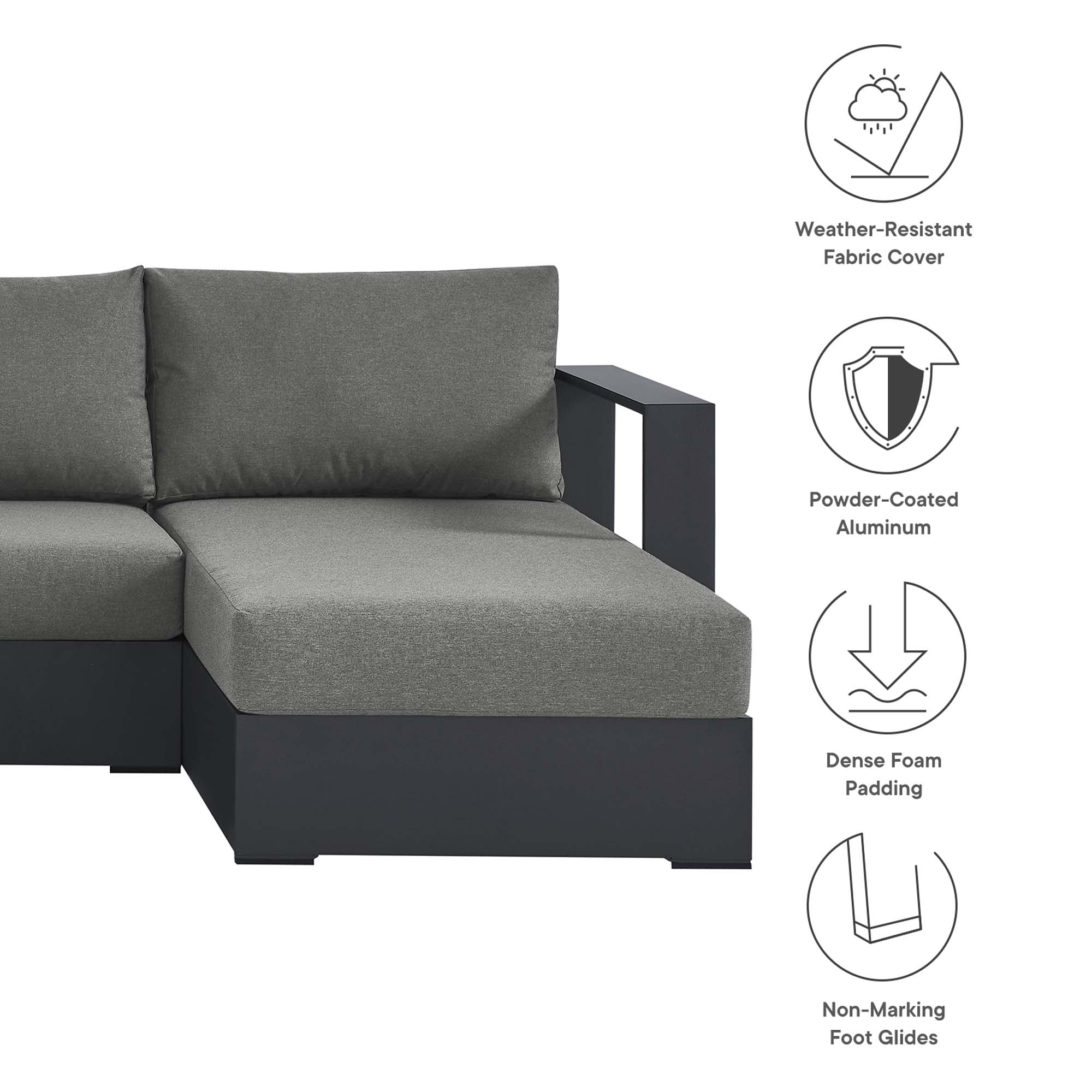 Tahoe 4-Piece Outdoor Patio Powder-Coated Aluminum Sectional Sofa Set, Gray Charcoal