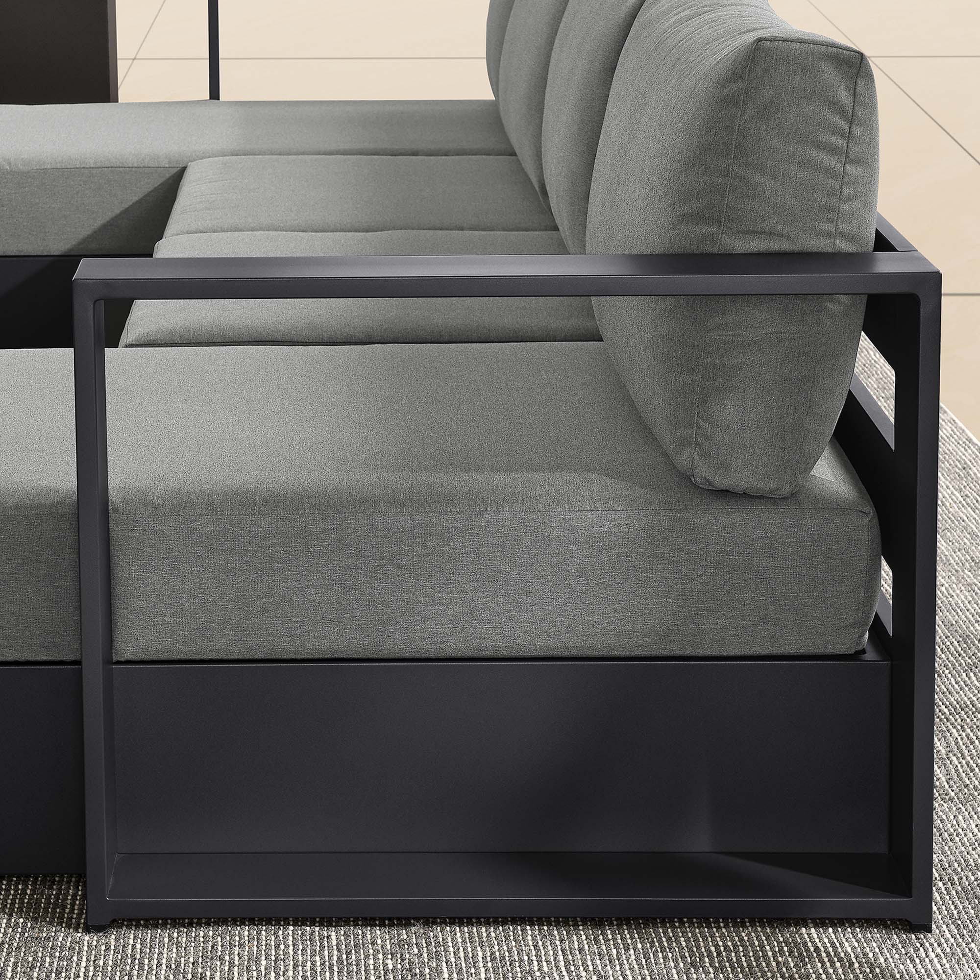 Tahoe 4-Piece Outdoor Patio Powder-Coated Aluminum Sectional Sofa Set, Gray Charcoal