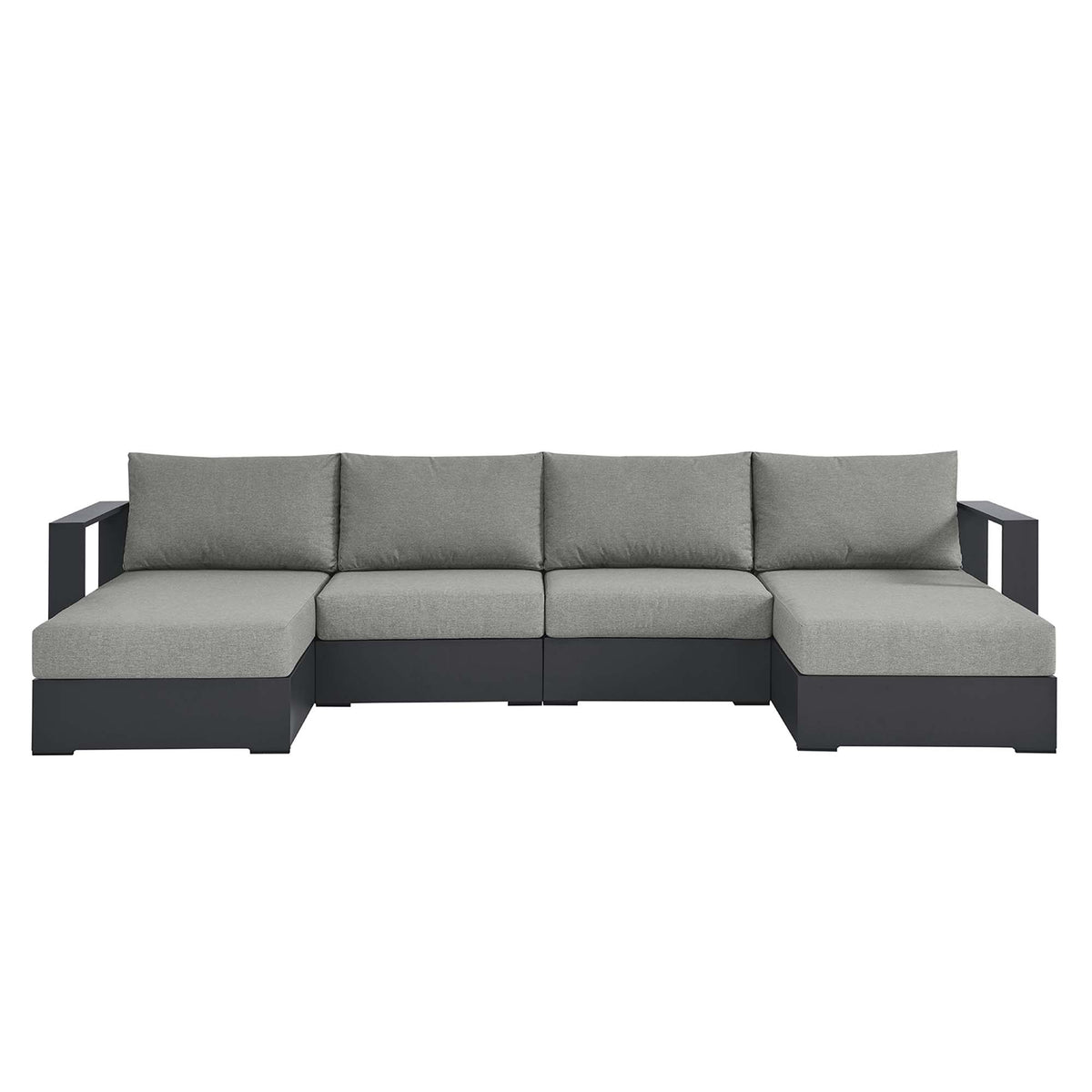 Tahoe 4-Piece Outdoor Patio Powder-Coated Aluminum Sectional Sofa Set, Gray Gray