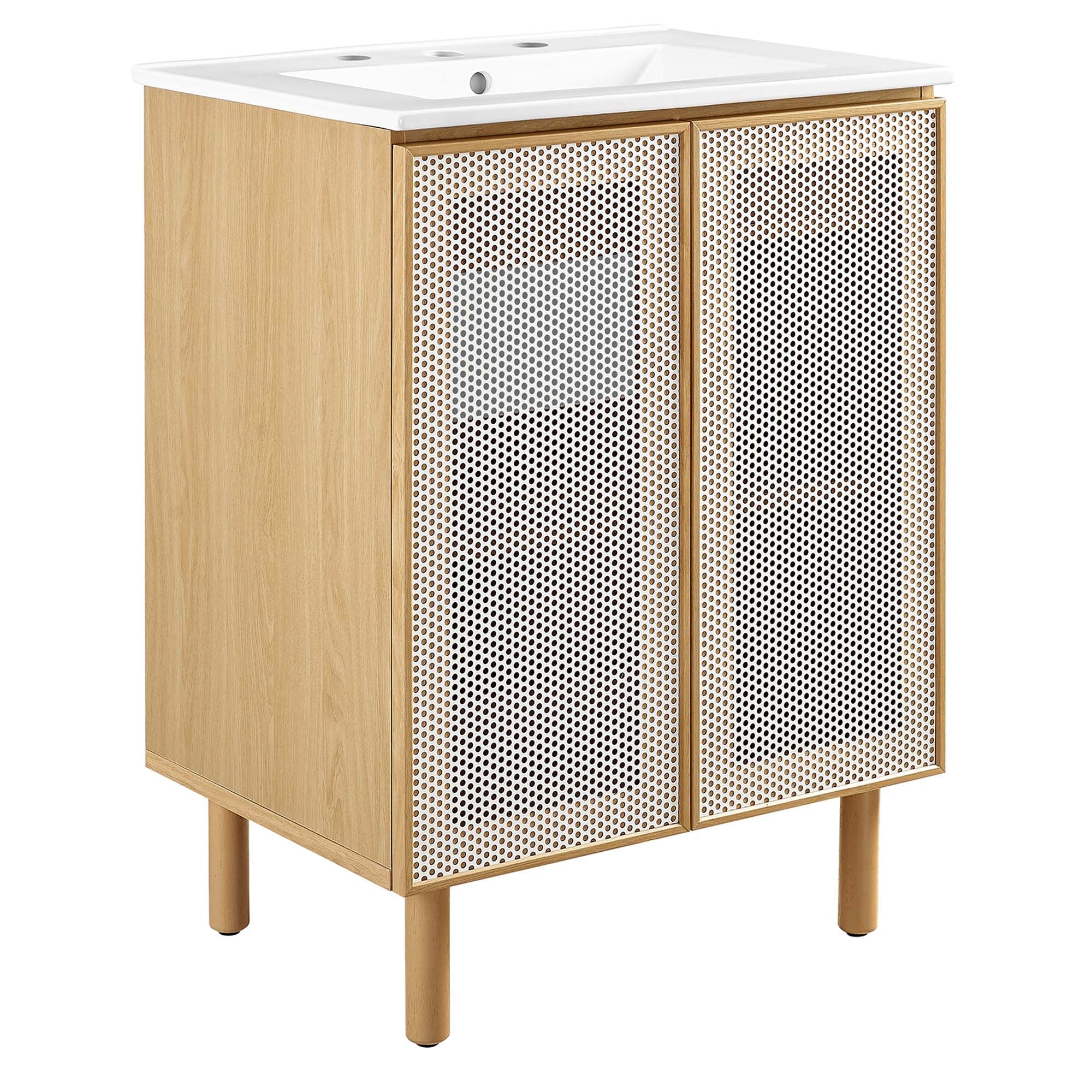 Calla 24" Perforated Metal Bathroom Vanity, White Oak