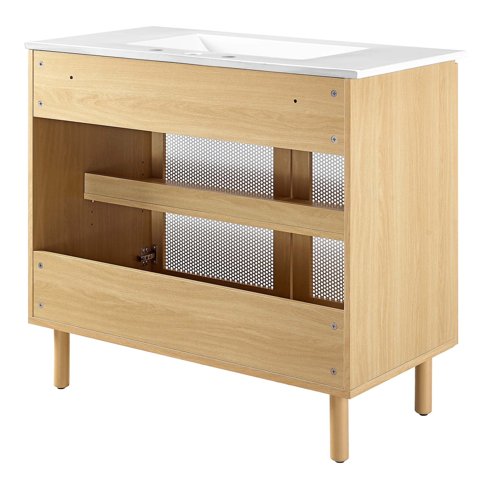 Calla 36" Perforated Metal Bathroom Vanity, White Oak