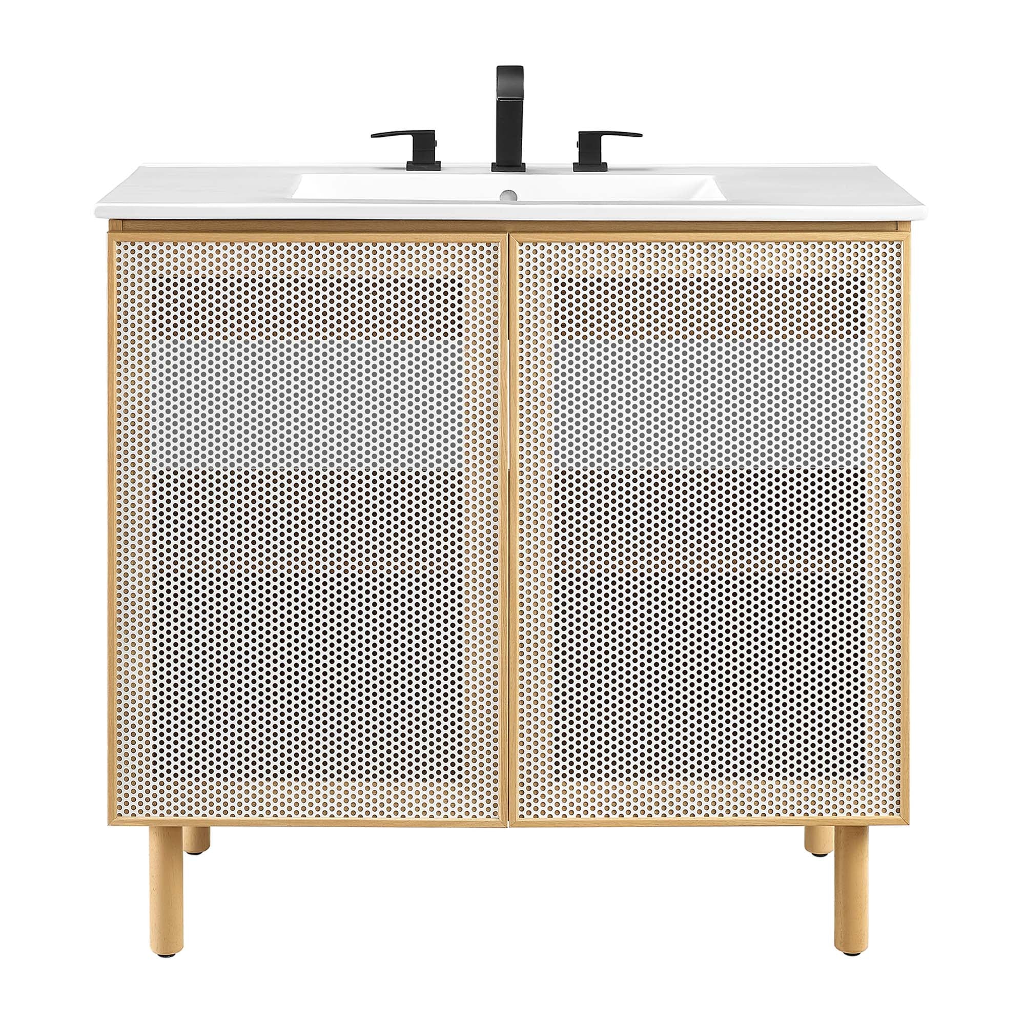 Calla 36" Perforated Metal Bathroom Vanity, White Oak