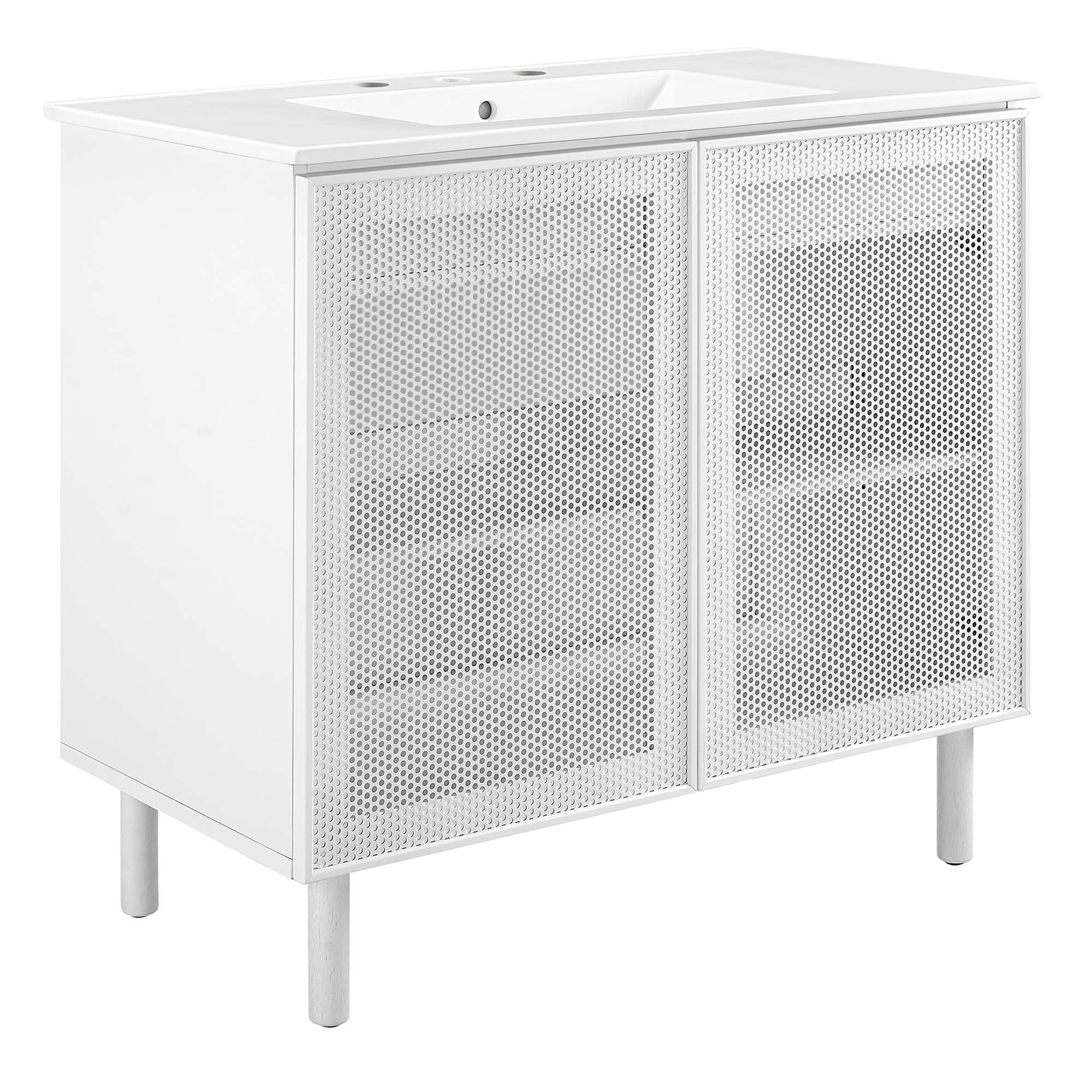 Calla 36" Perforated Metal Bathroom Vanity, White White