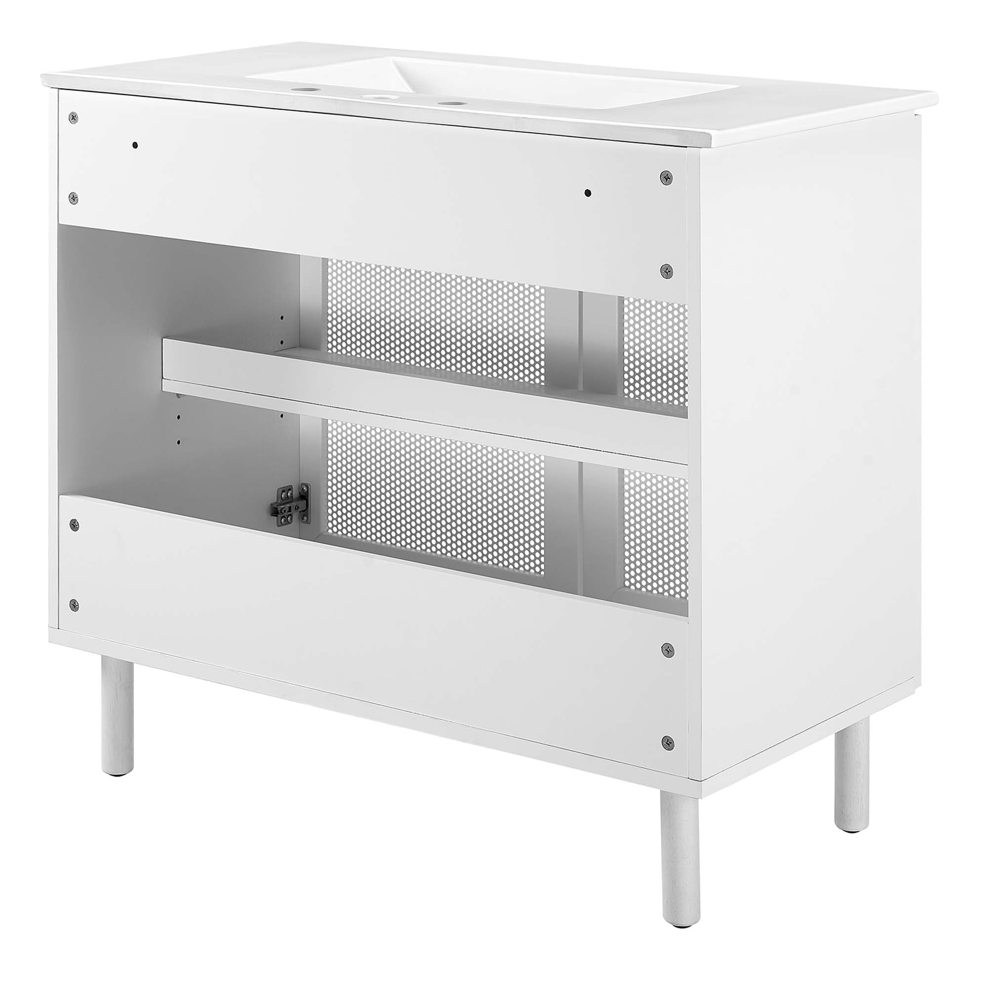 Calla 36" Perforated Metal Bathroom Vanity, White White