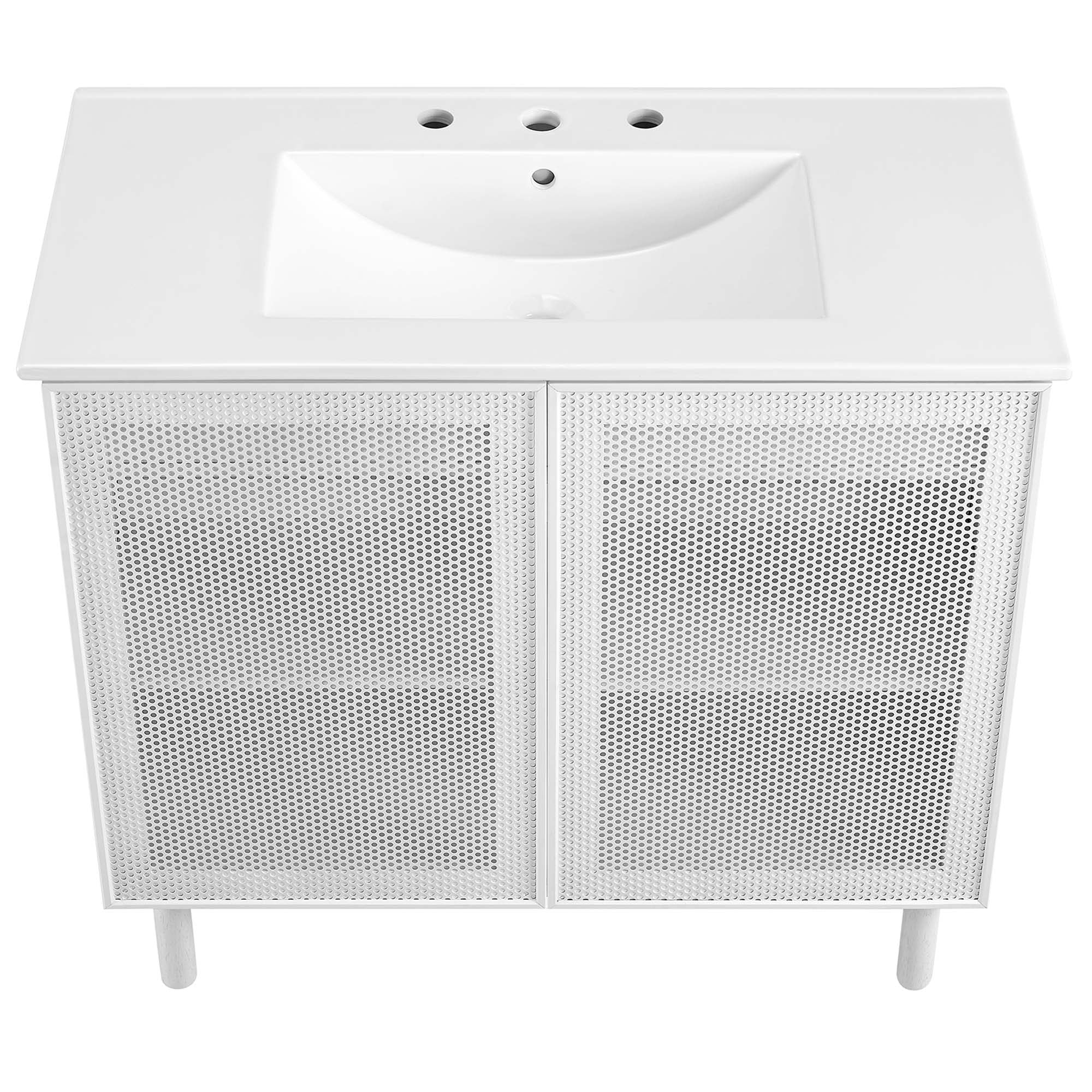 Calla 36" Perforated Metal Bathroom Vanity, White White