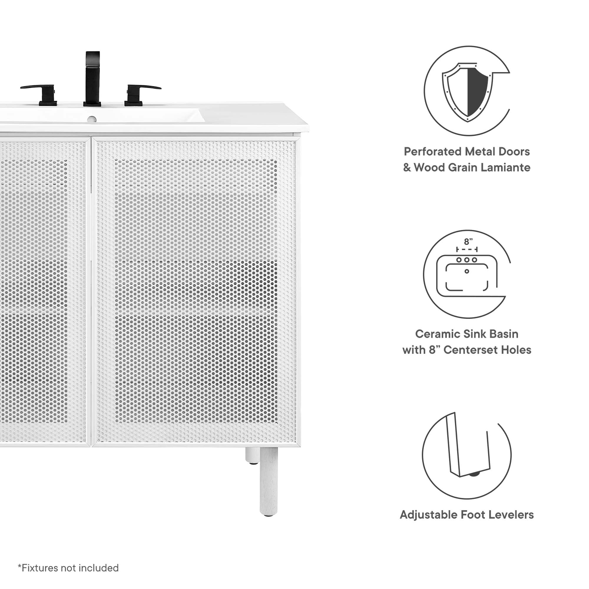 Calla 36" Perforated Metal Bathroom Vanity, White White