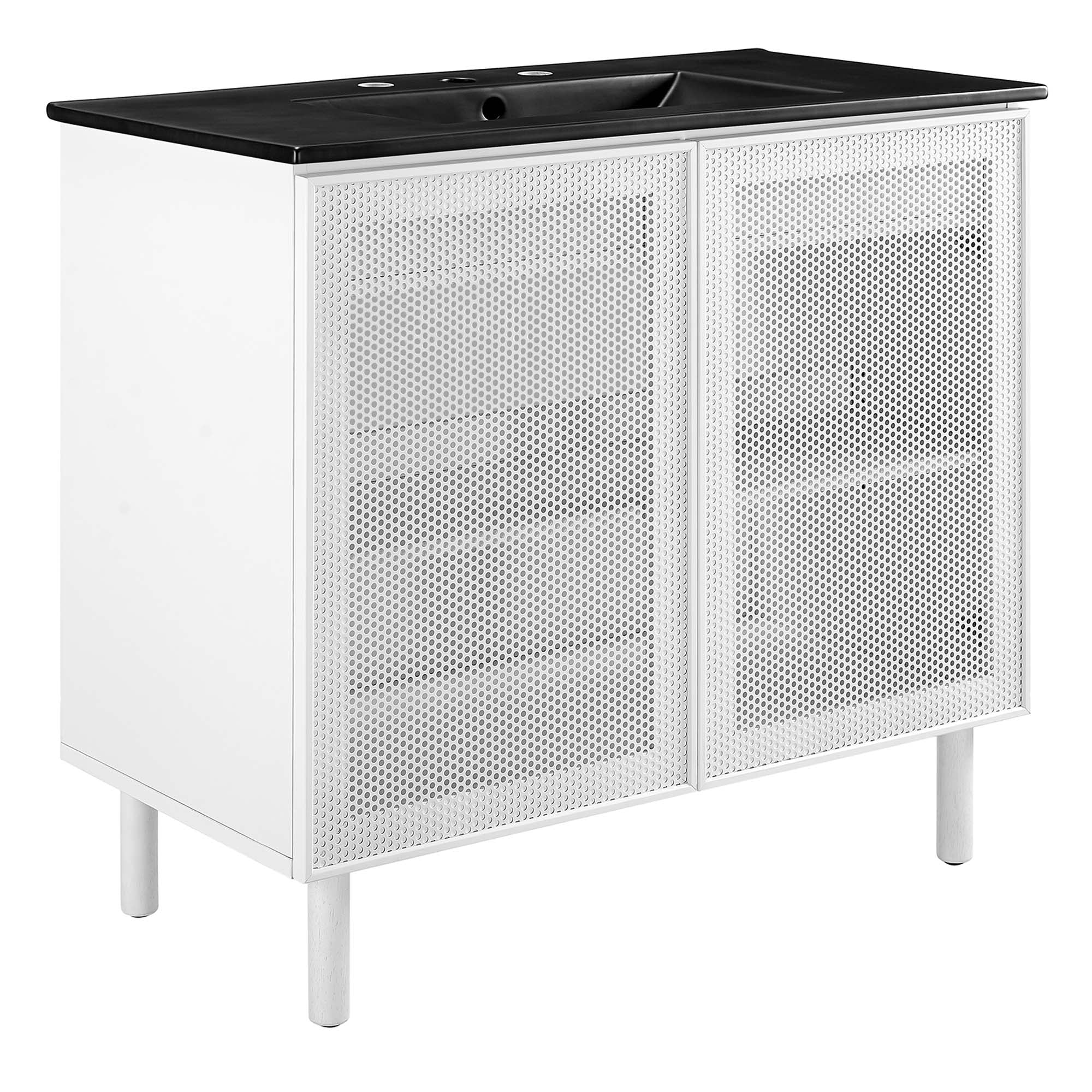 Calla 36" Perforated Metal Bathroom Vanity, Black White
