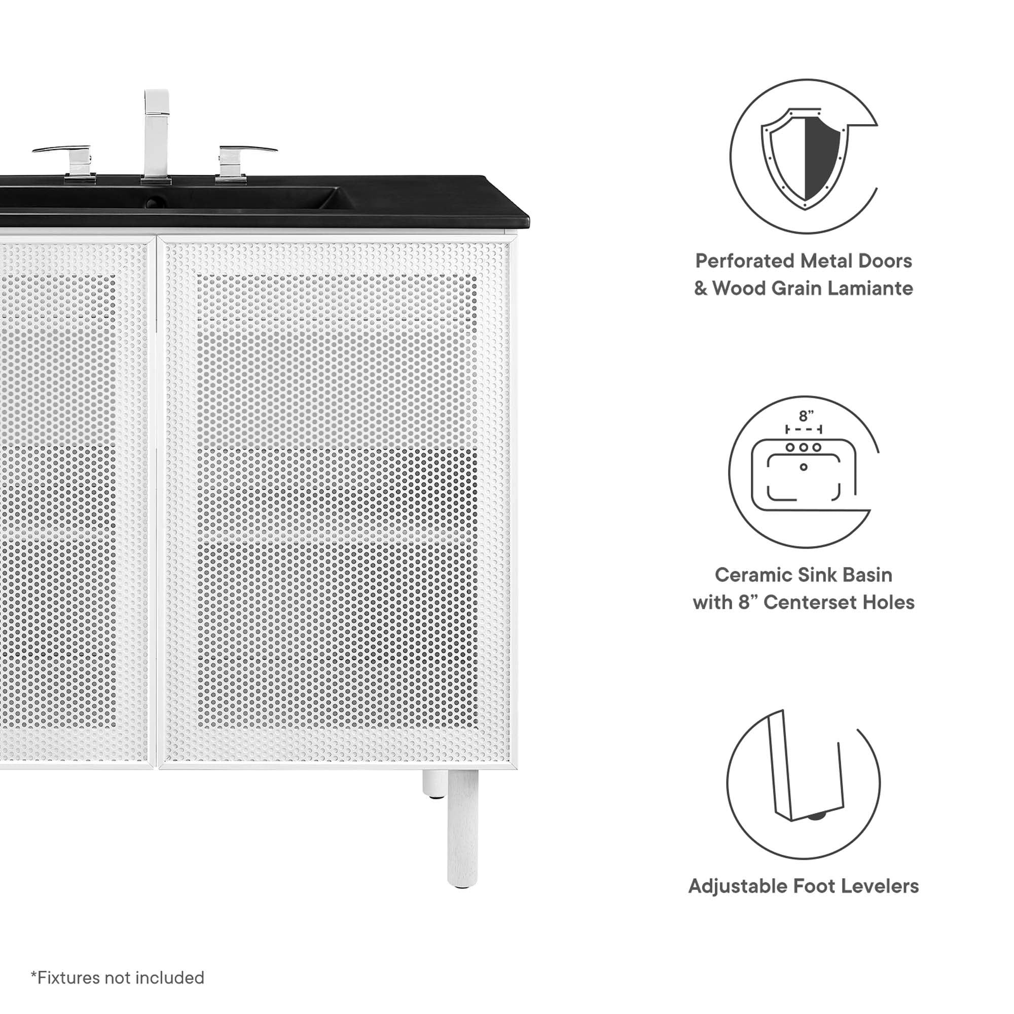 Calla 36" Perforated Metal Bathroom Vanity, Black White
