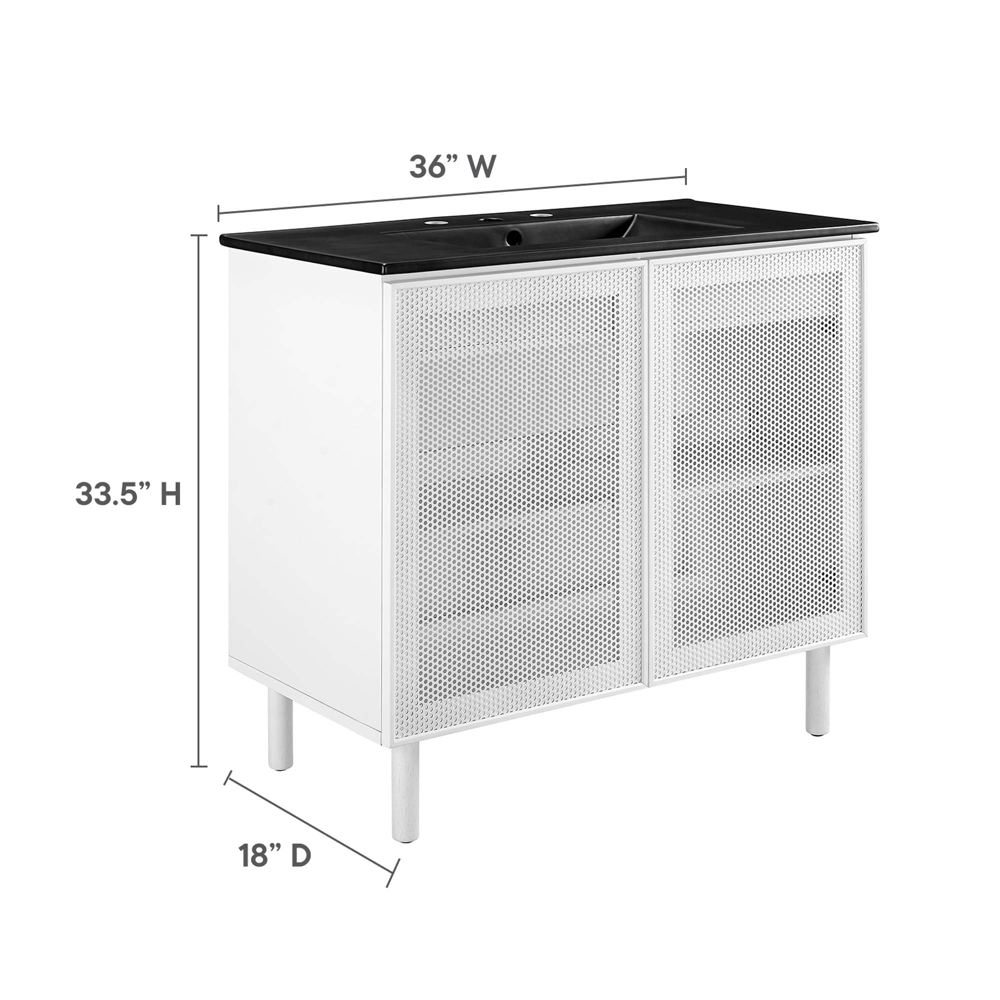 Calla 36" Perforated Metal Bathroom Vanity, Black White