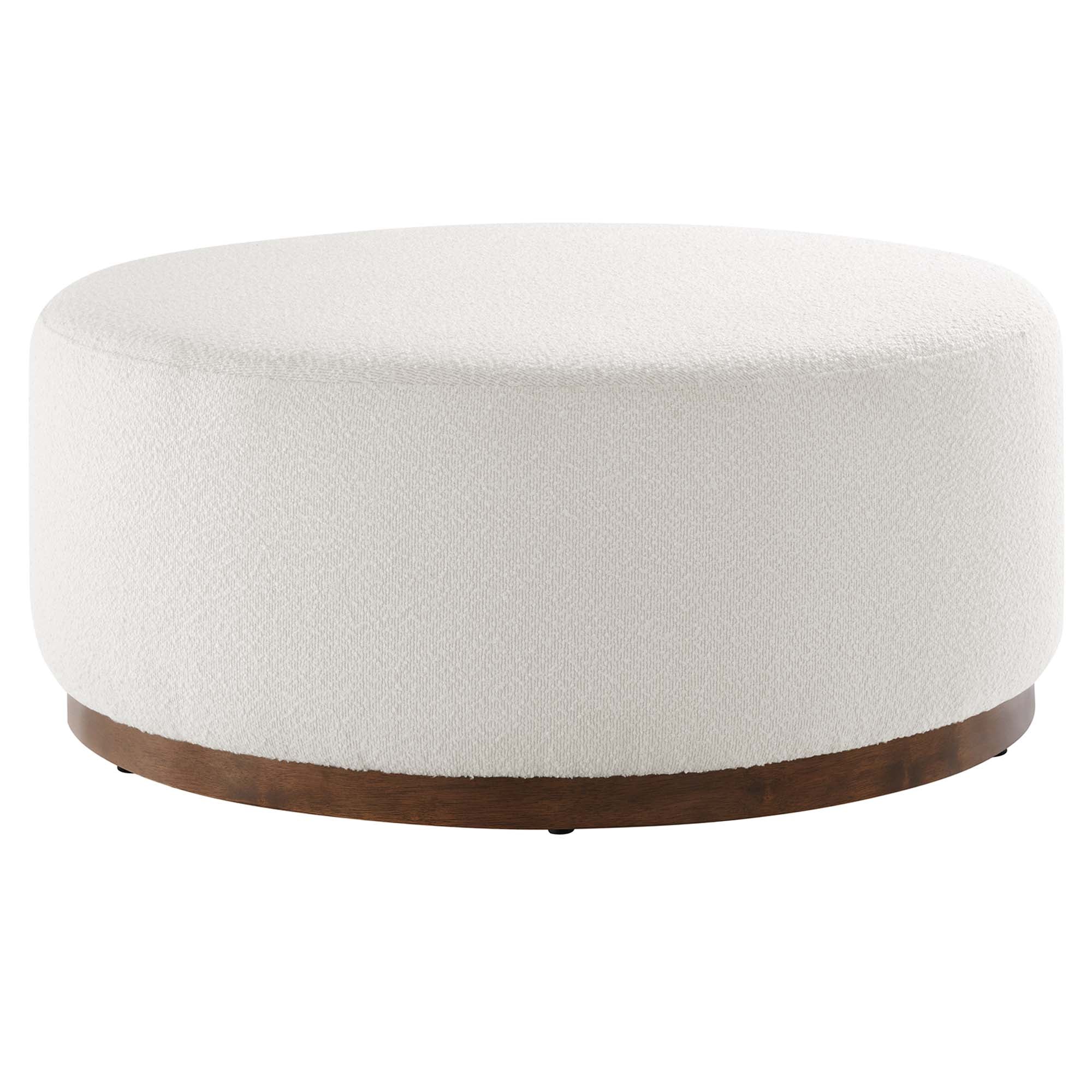Tilden Large 38" Round Boucle Upholstered Upholstered Ottoman, Cloud Walnut