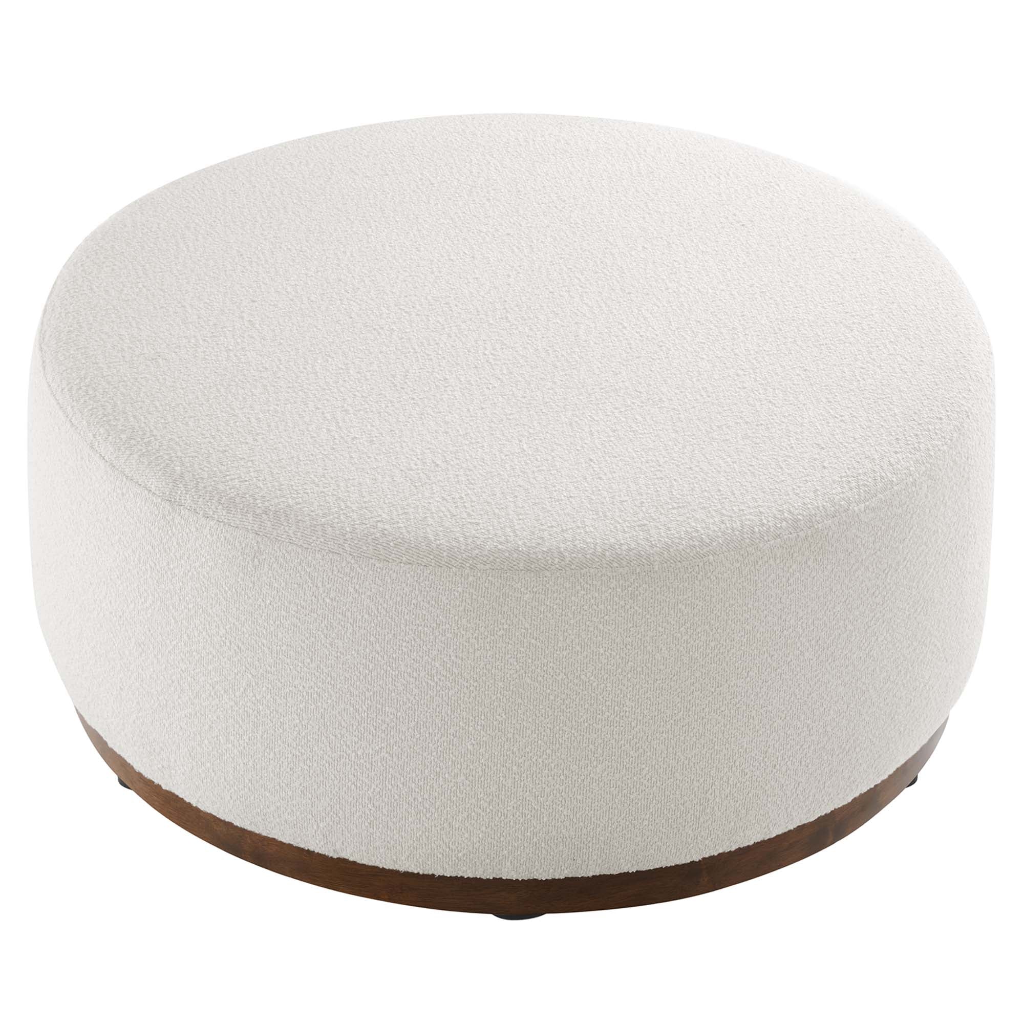 Tilden Large 38" Round Boucle Upholstered Upholstered Ottoman, Cloud Walnut