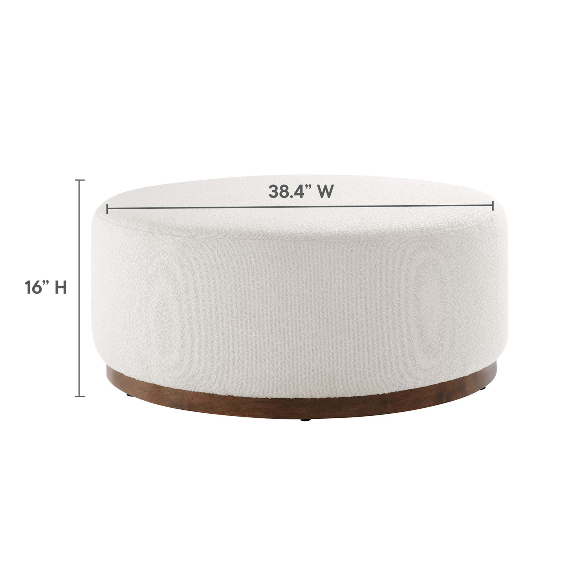 Tilden Large 38" Round Boucle Upholstered Upholstered Ottoman, Cloud Walnut