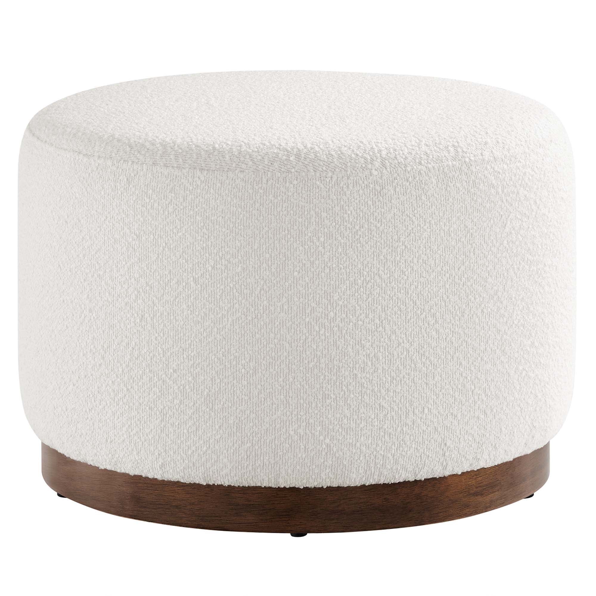 Tilden Large 23" Round Boucle Upholstered Upholstered Ottoman, Cloud Walnut