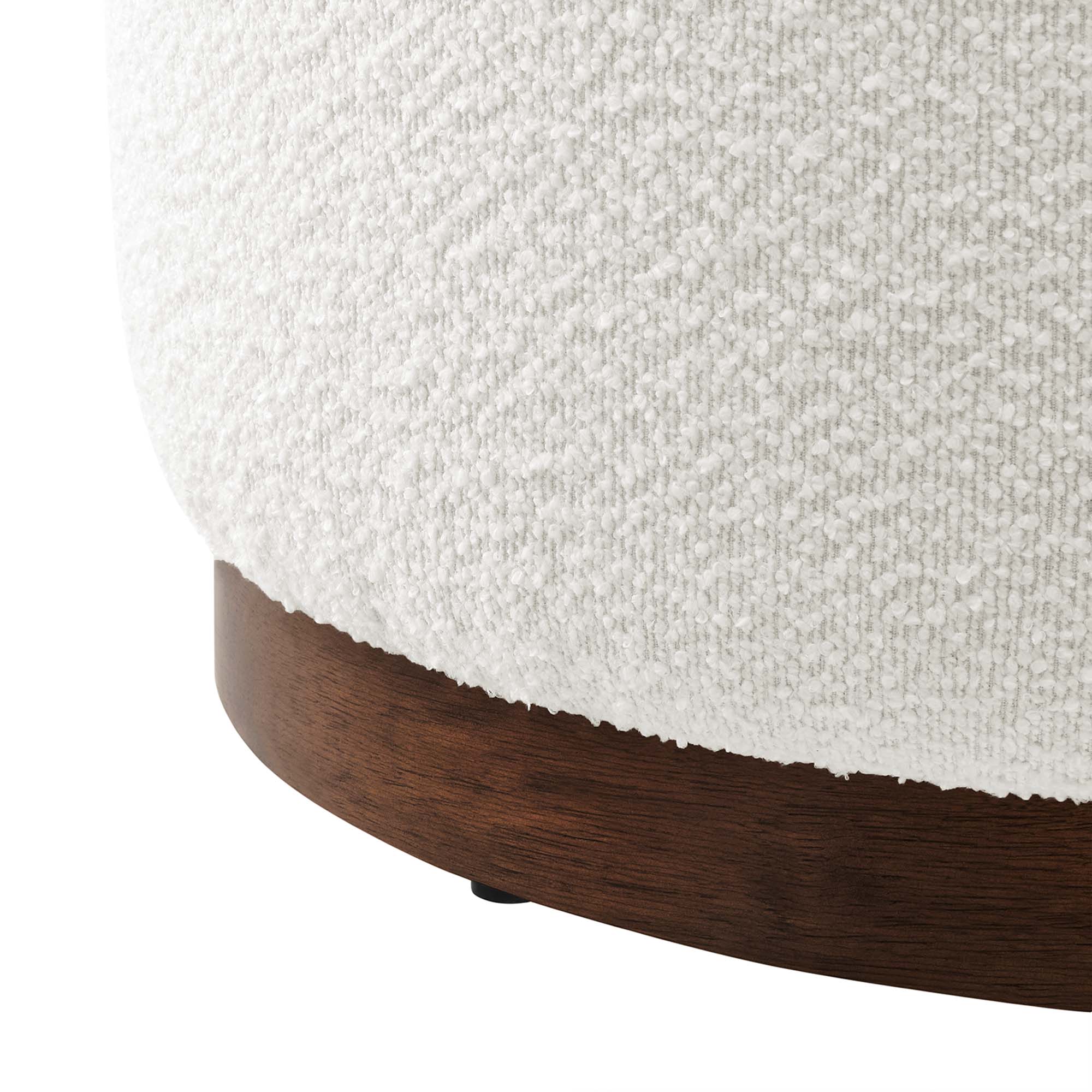 Tilden Large 23" Round Boucle Upholstered Upholstered Ottoman, Cloud Walnut