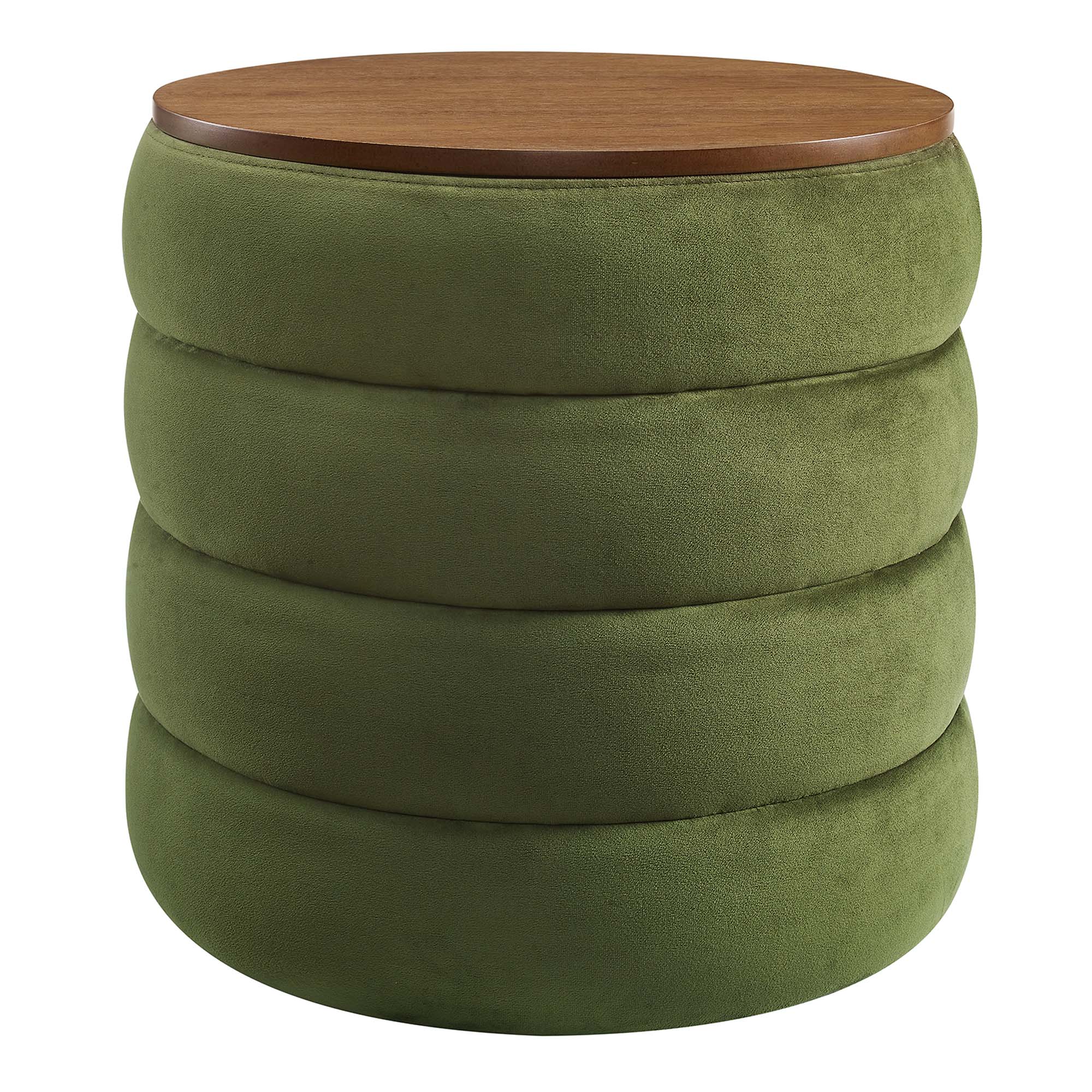 Mezzo Round Performance Velvet Storage Ottoman, Moss Green